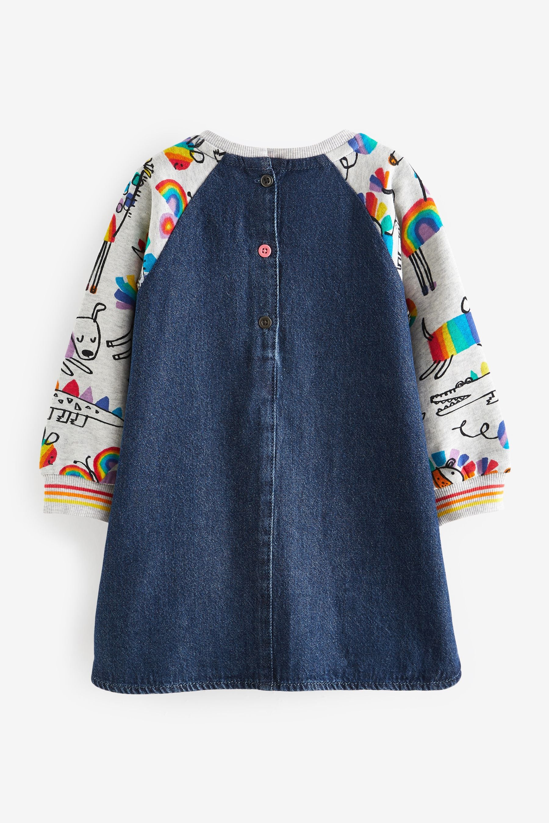 Rainbow Character Print Raglan Denim Dress (3mths-8yrs)