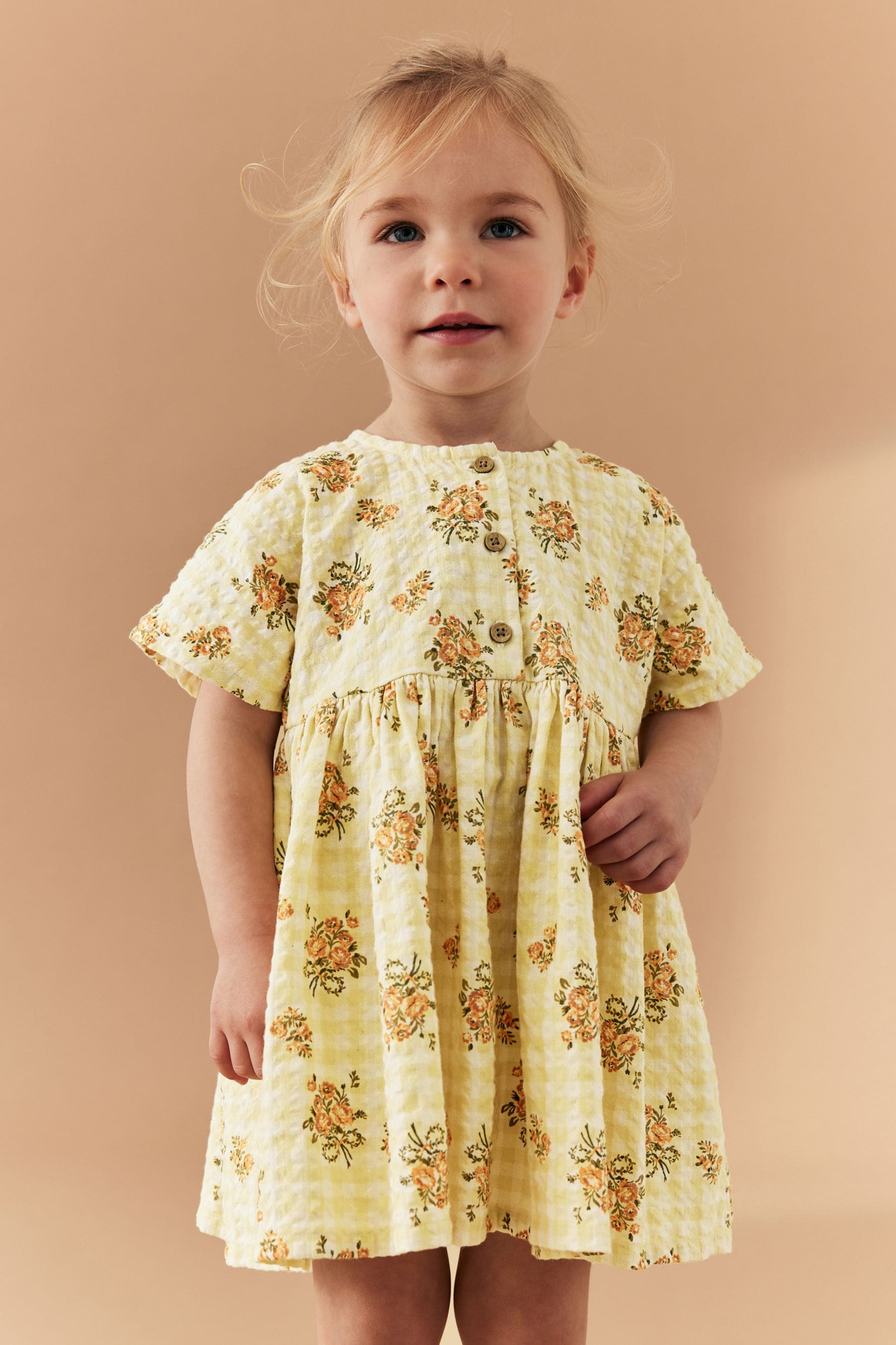 Yellow Floral Gingham Relaxed Cotton Dress (3mths-8yrs)