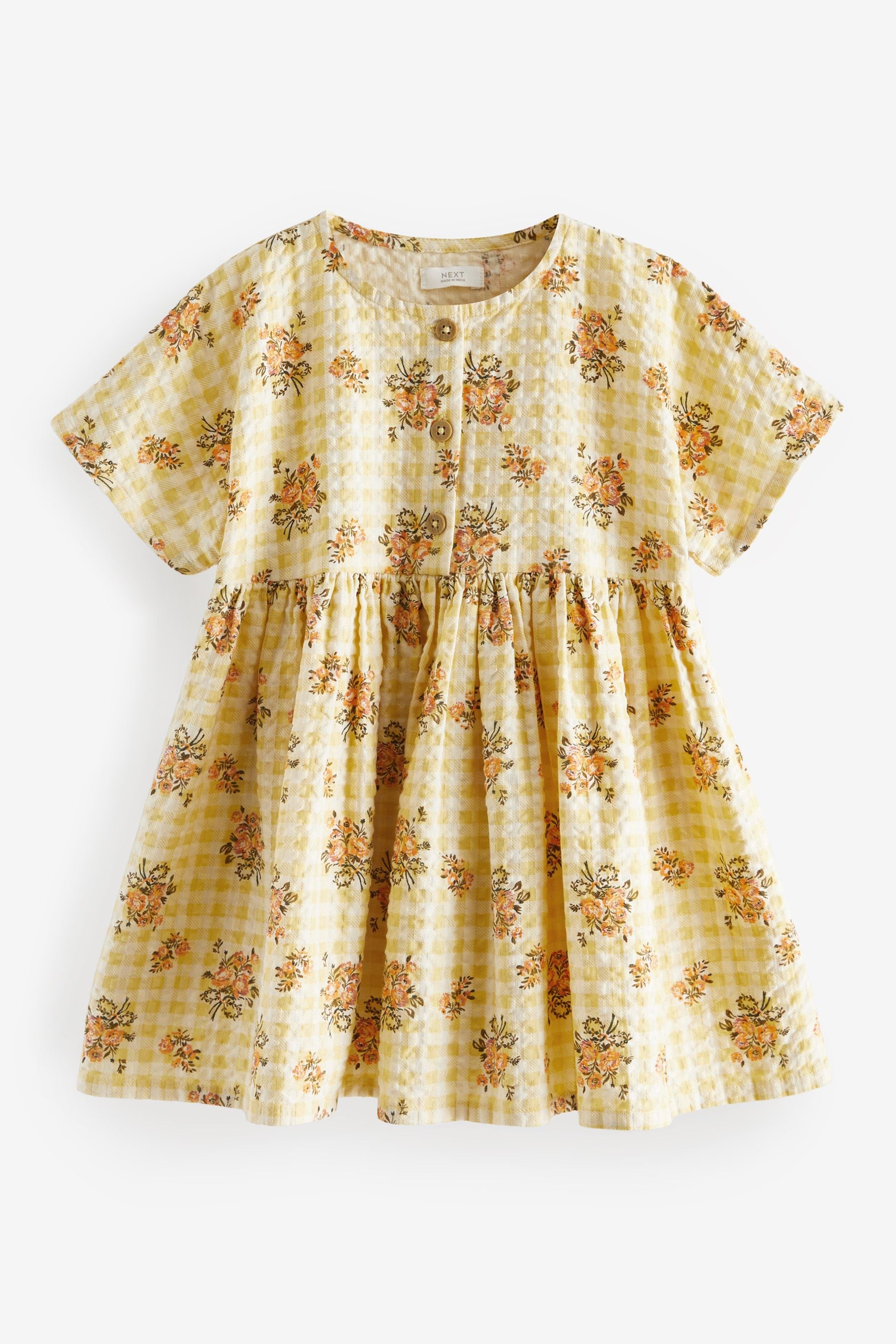 Yellow Floral Gingham Relaxed Cotton Dress (3mths-8yrs)