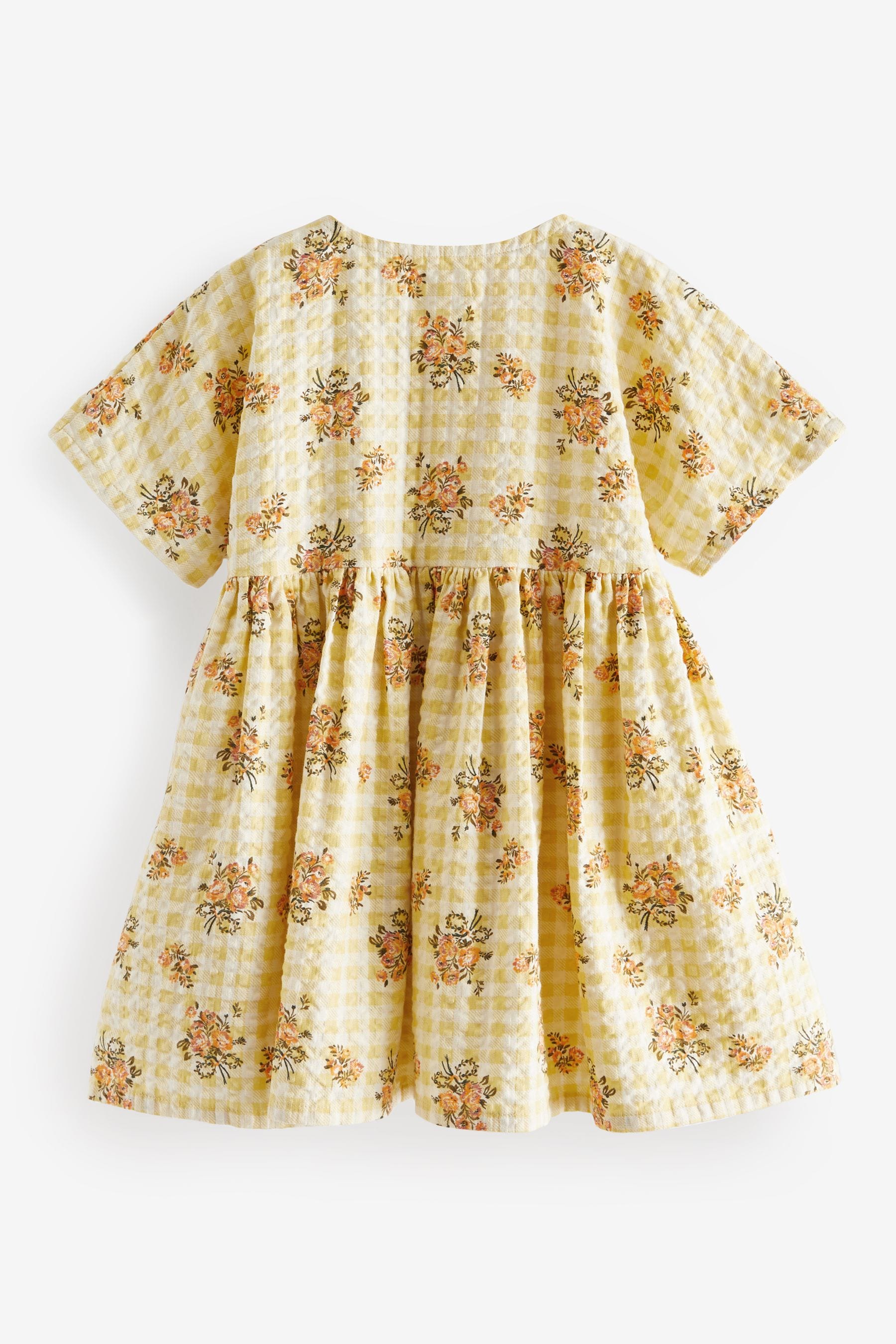 Yellow Floral Gingham Relaxed Cotton Dress (3mths-8yrs)