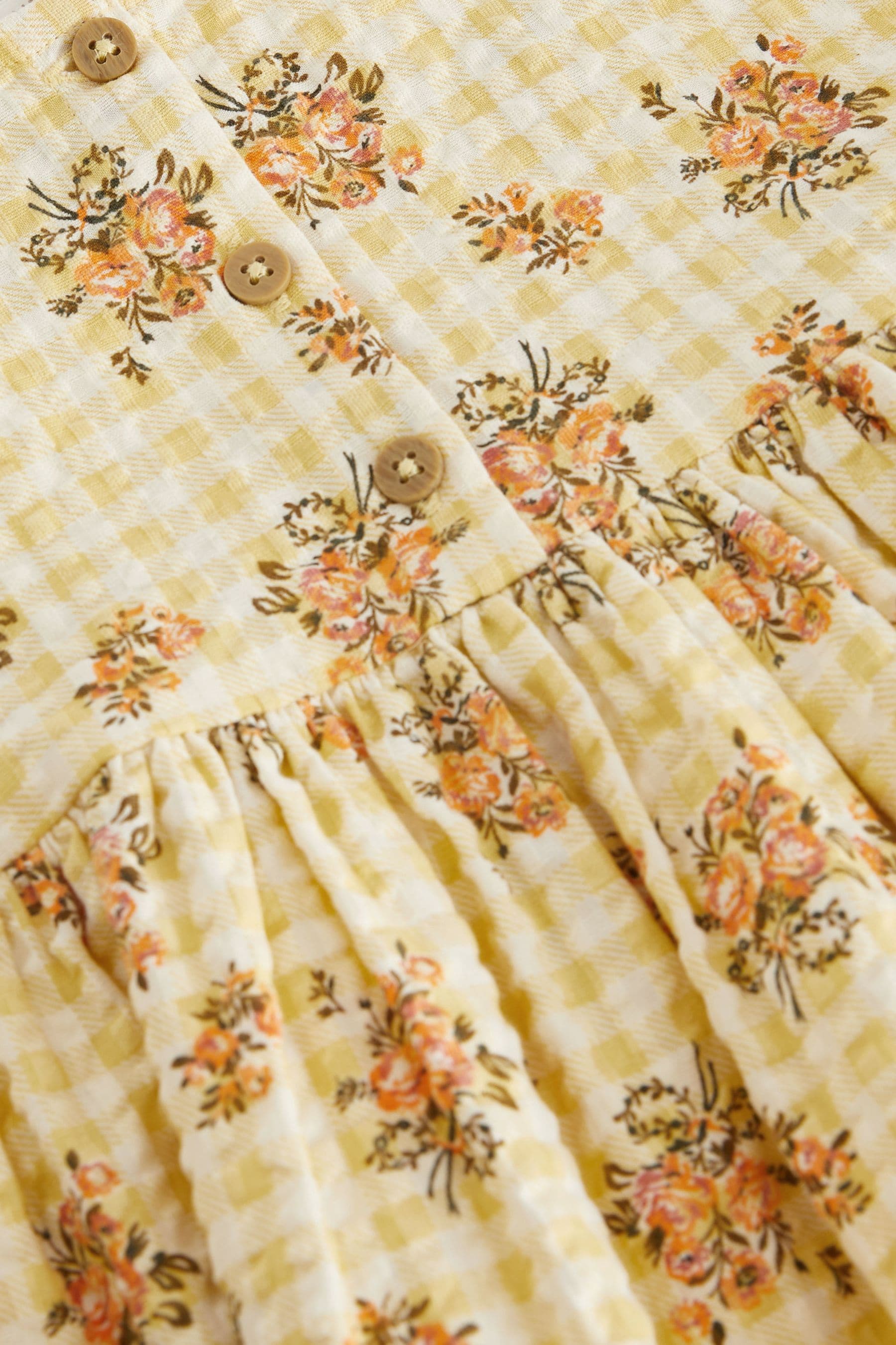 Yellow Floral Gingham Relaxed Cotton Dress (3mths-8yrs)