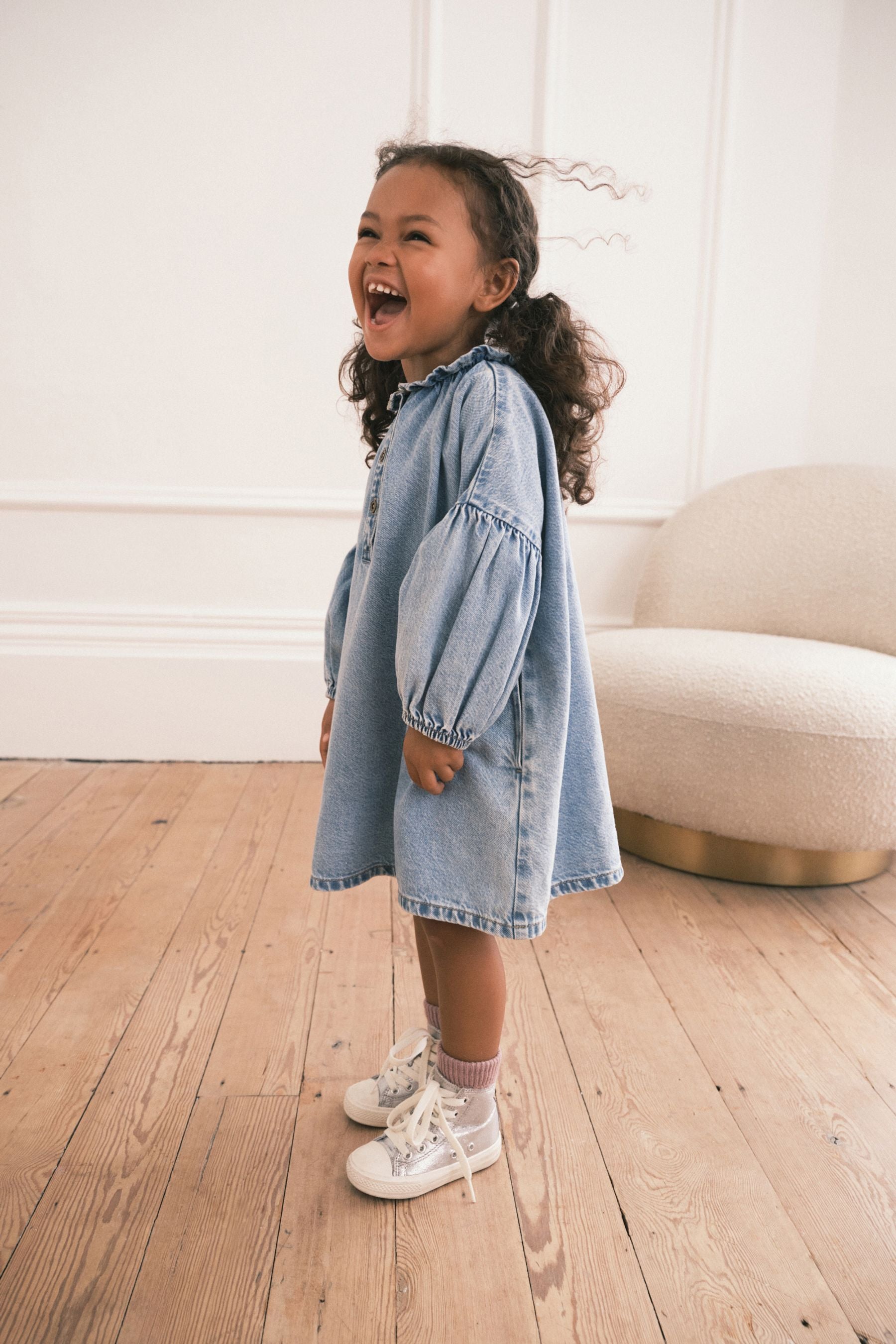 Blue Denim Ruffle Collar Cotton Dress (3mths-8yrs)