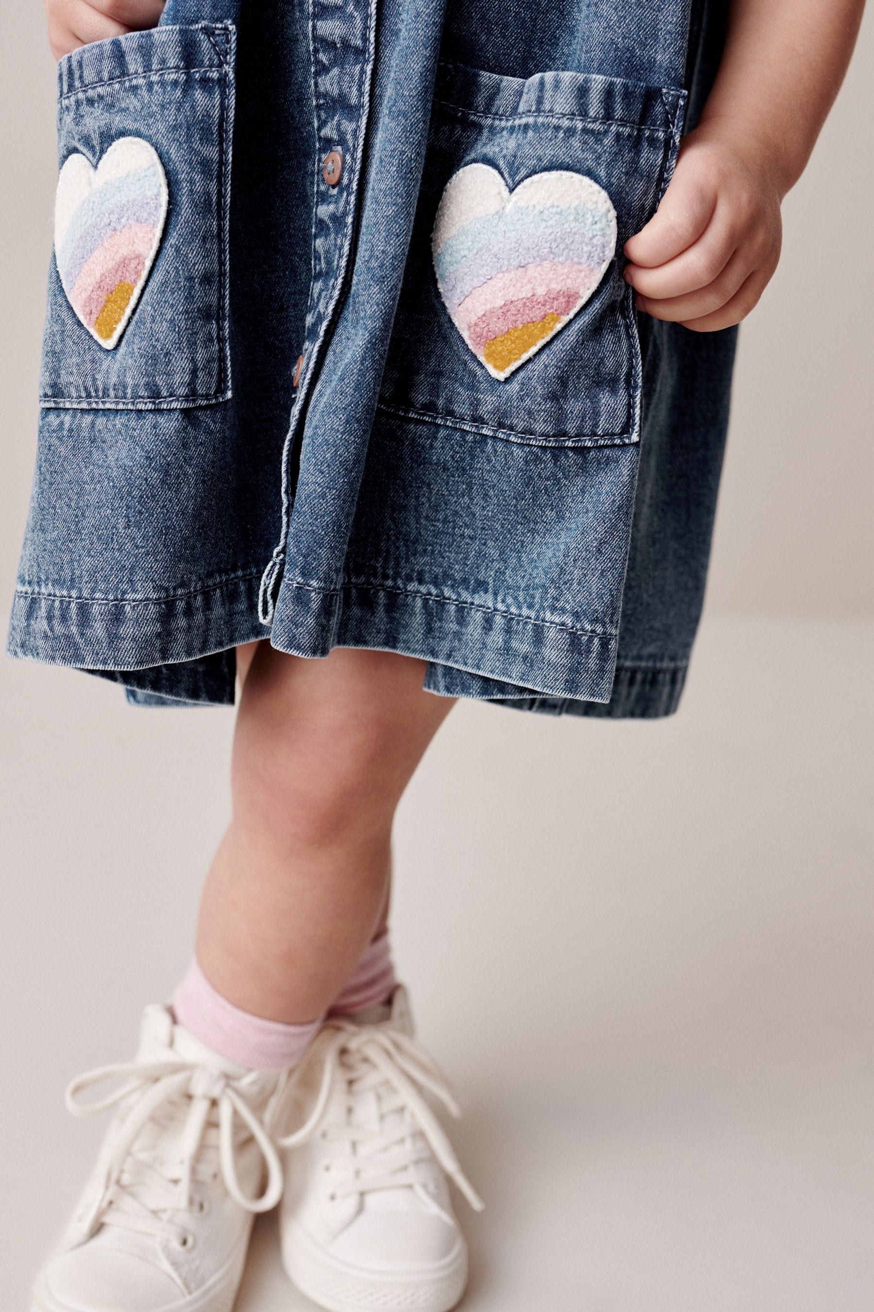 Blue Denim 100% Cotton Heart Detail Dress (3mths-8yrs)