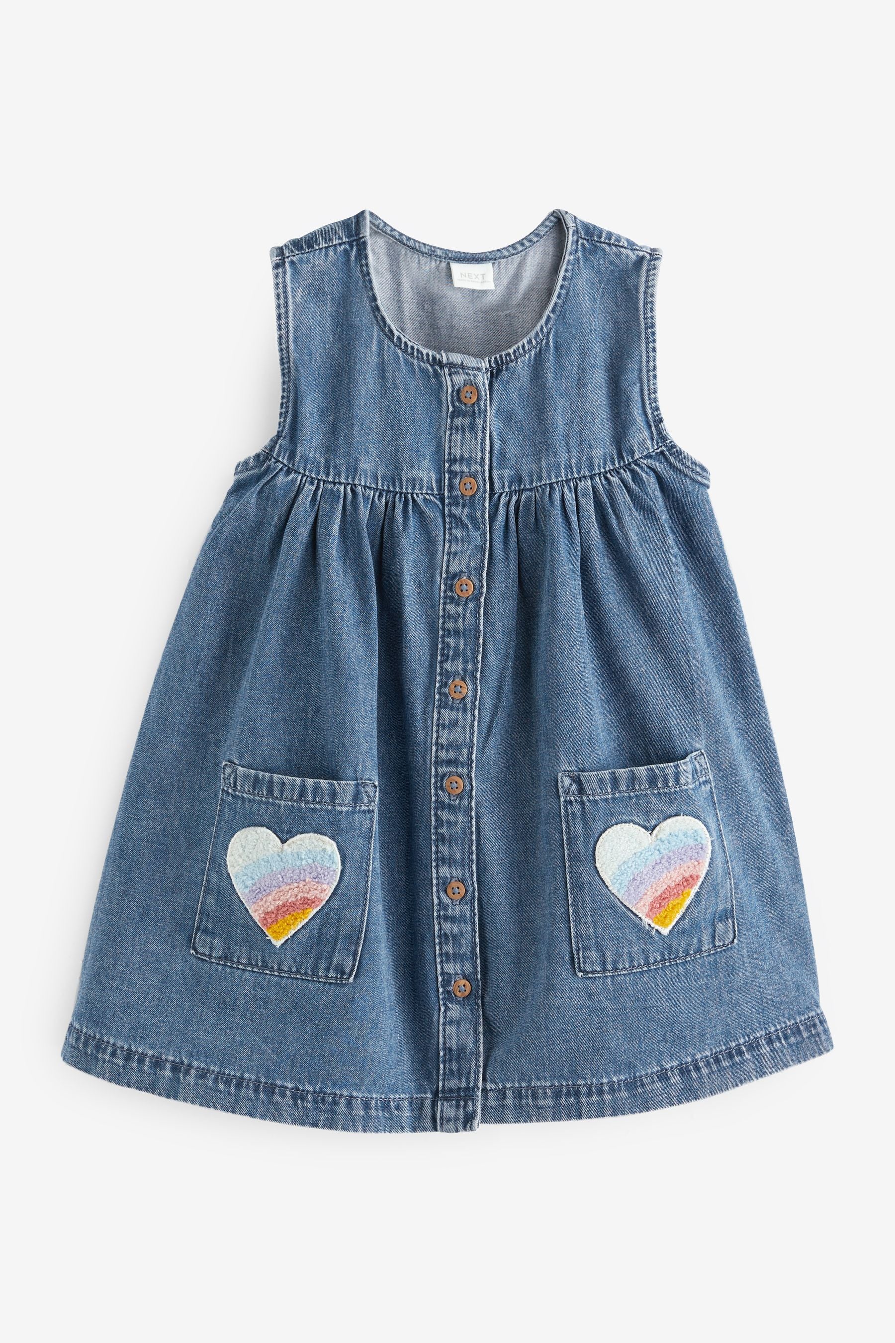 Blue Denim 100% Cotton Heart Detail Dress (3mths-8yrs)