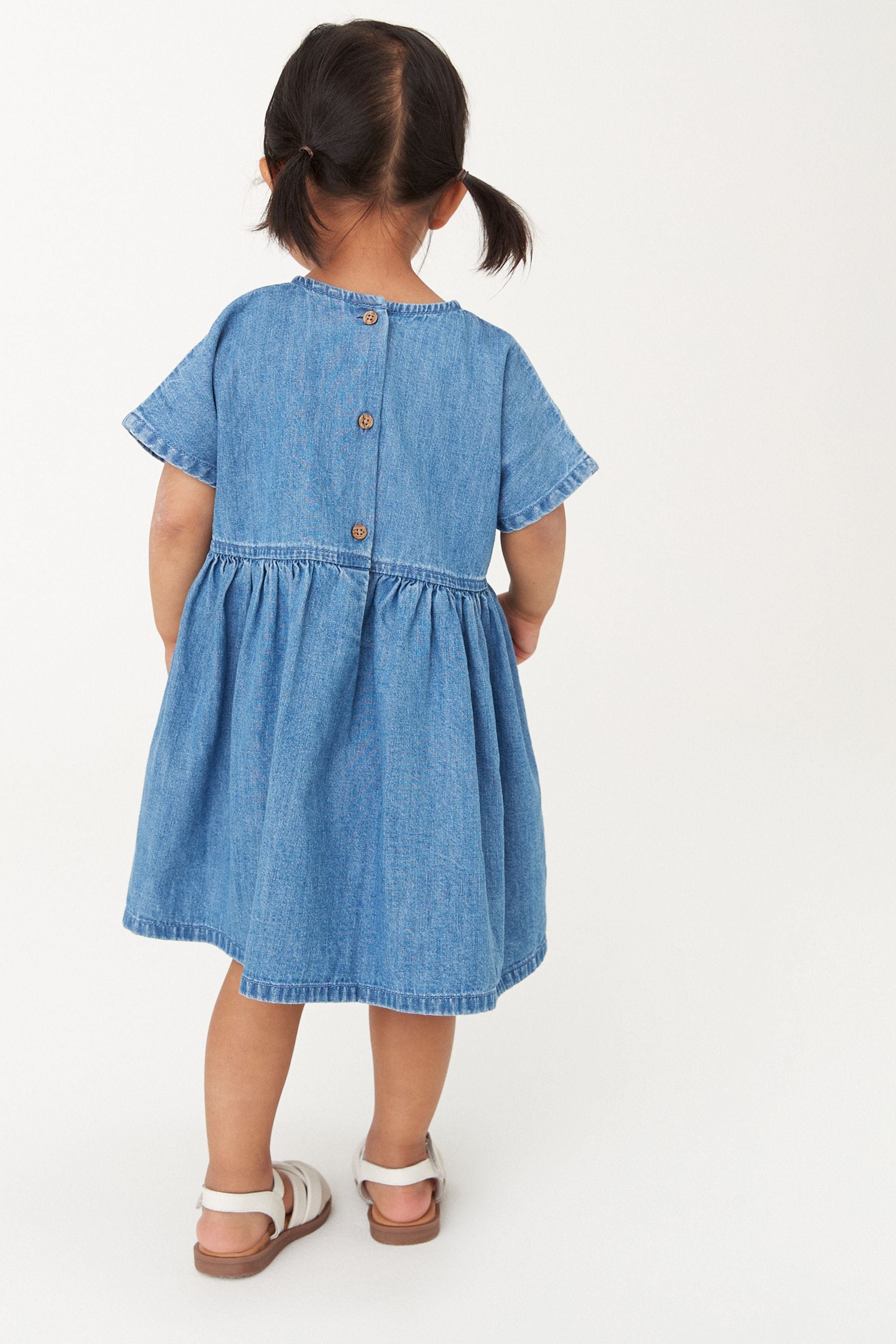 Blue Denim 100% Cotton Embroidered Dress (3mths-8yrs)