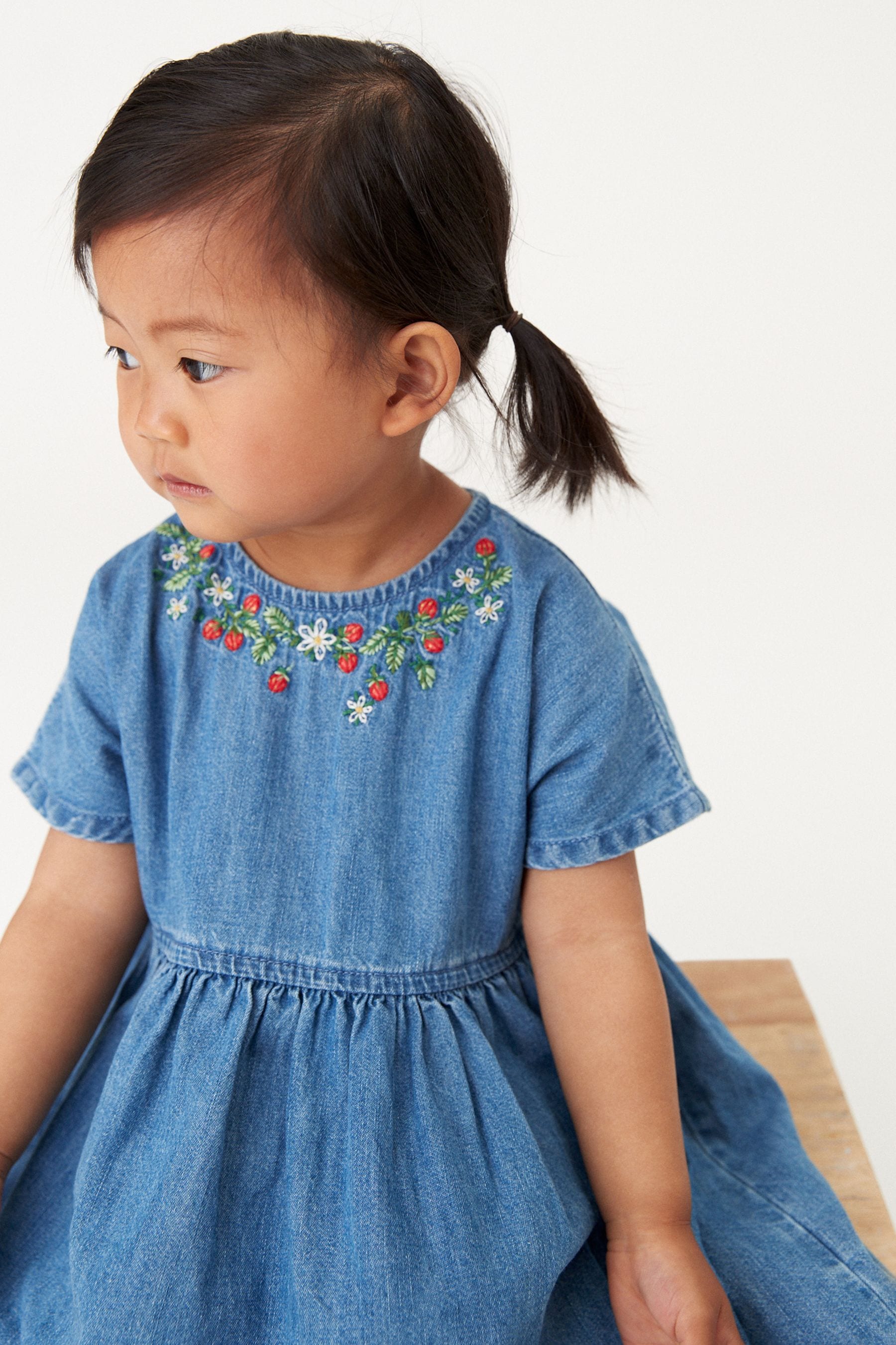 Blue Denim 100% Cotton Embroidered Dress (3mths-8yrs)