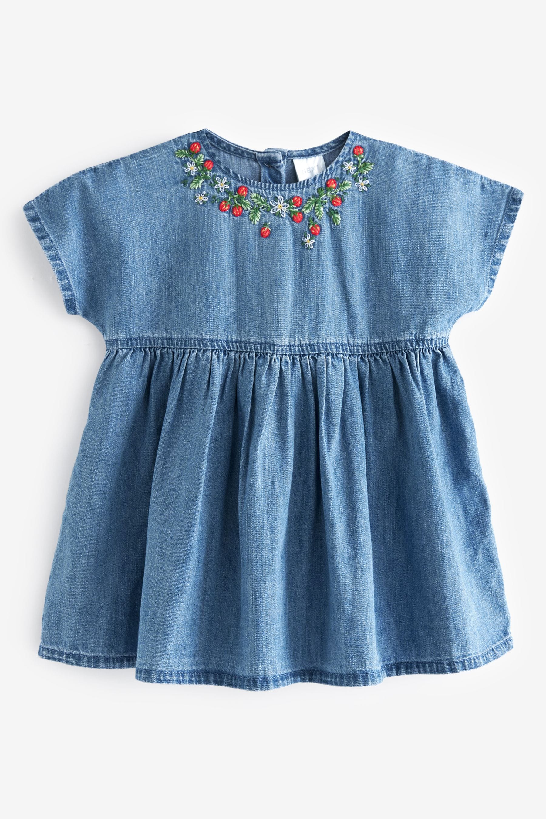 Blue Denim 100% Cotton Embroidered Dress (3mths-8yrs)