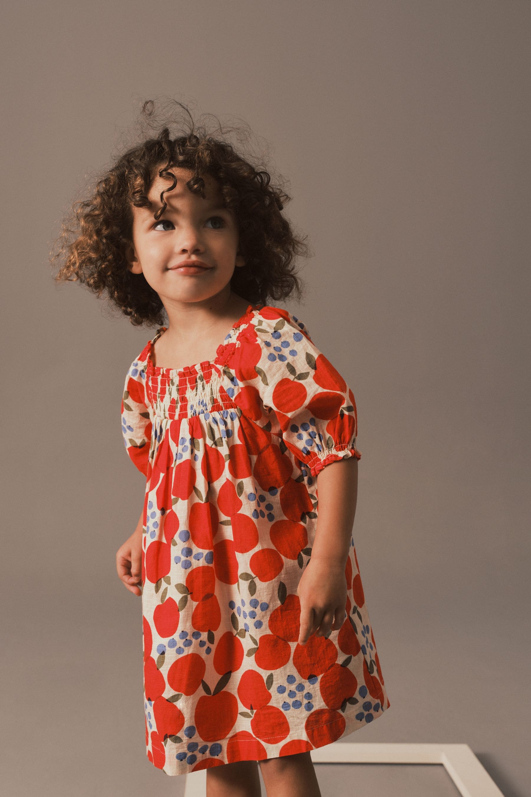 Red Apple Puff Sleeve Dress (3mths-8yrs)