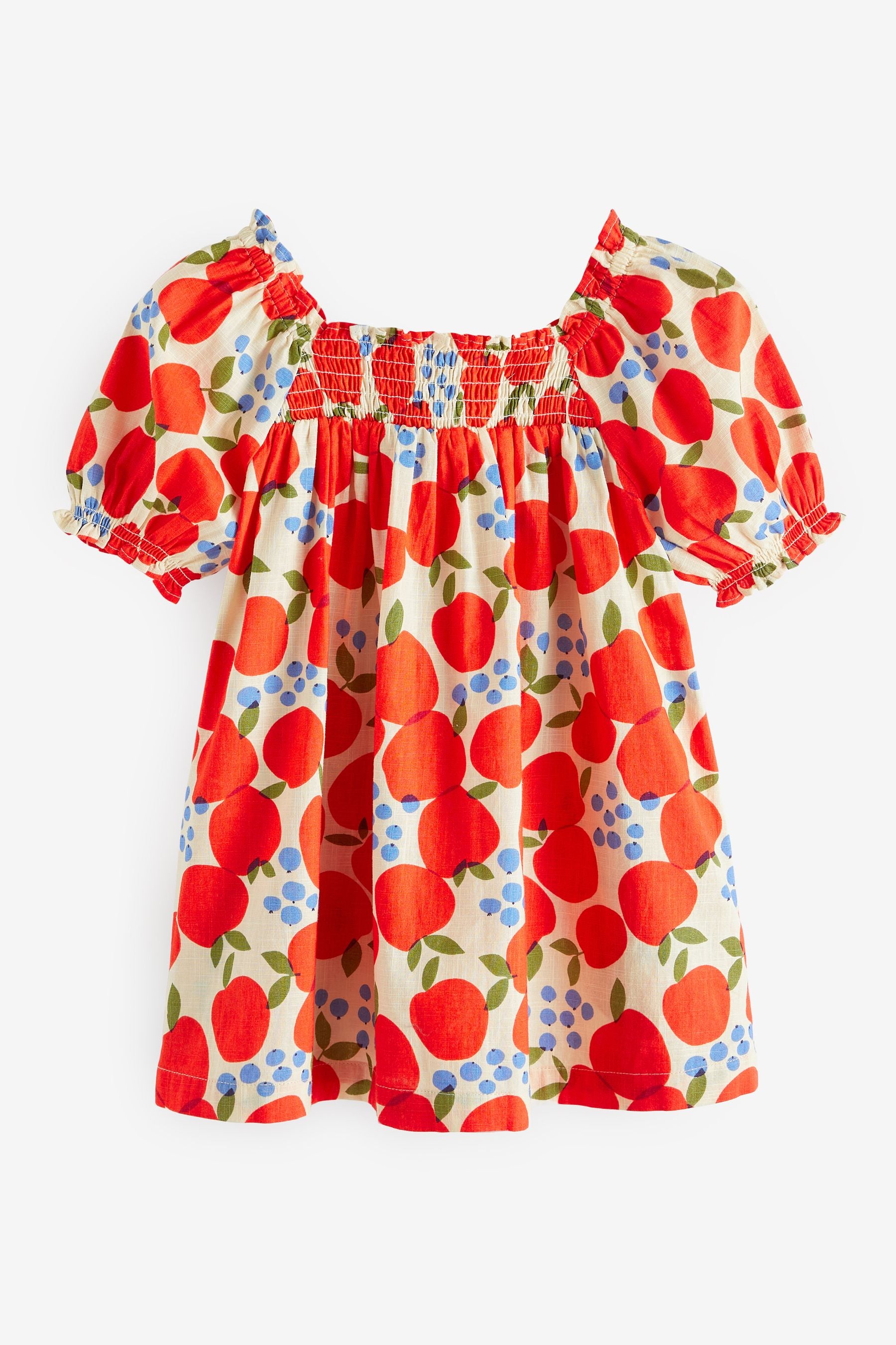 Red Apple Puff Sleeve Dress (3mths-8yrs)