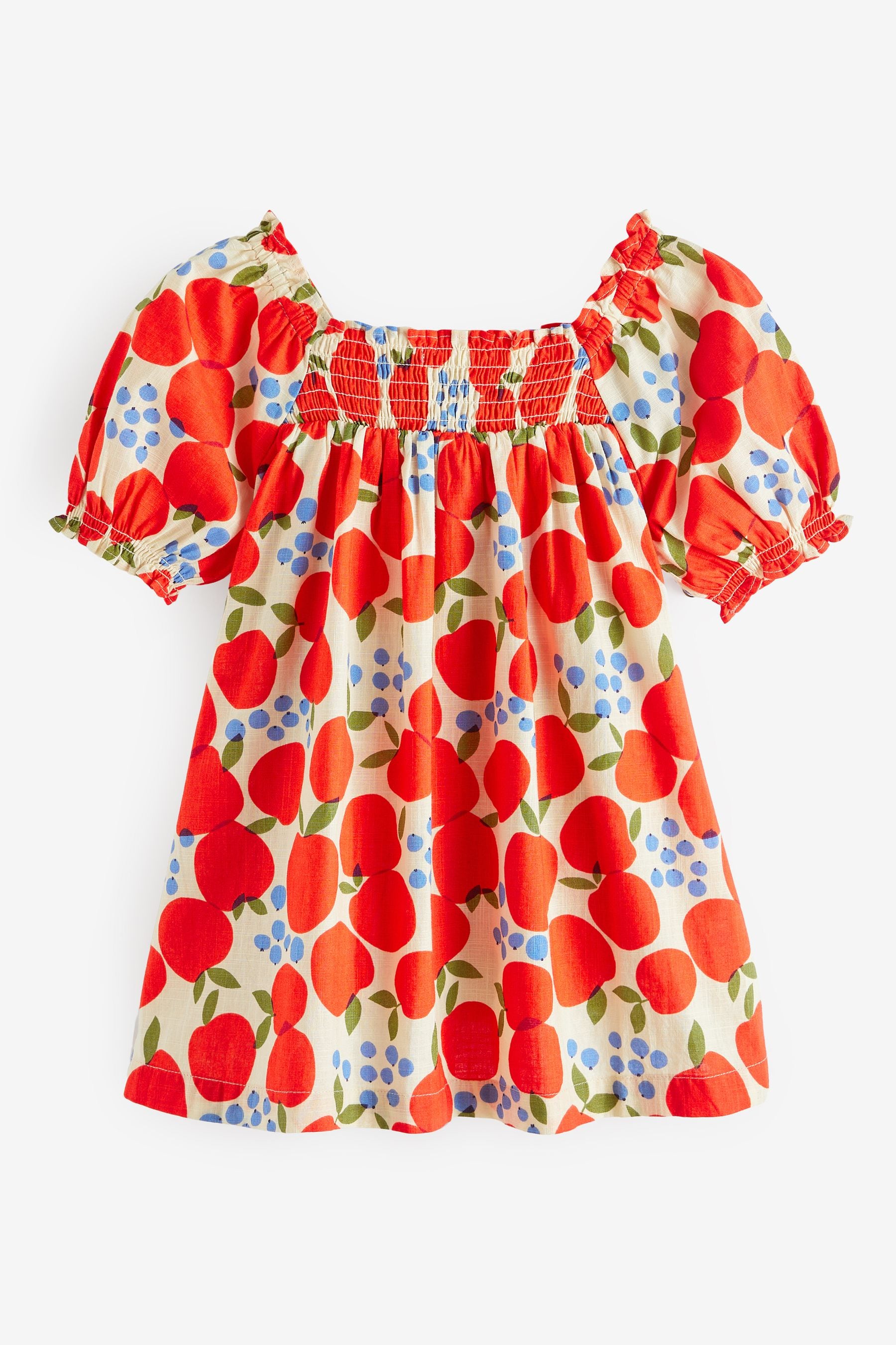 Red Apple Puff Sleeve Dress (3mths-8yrs)