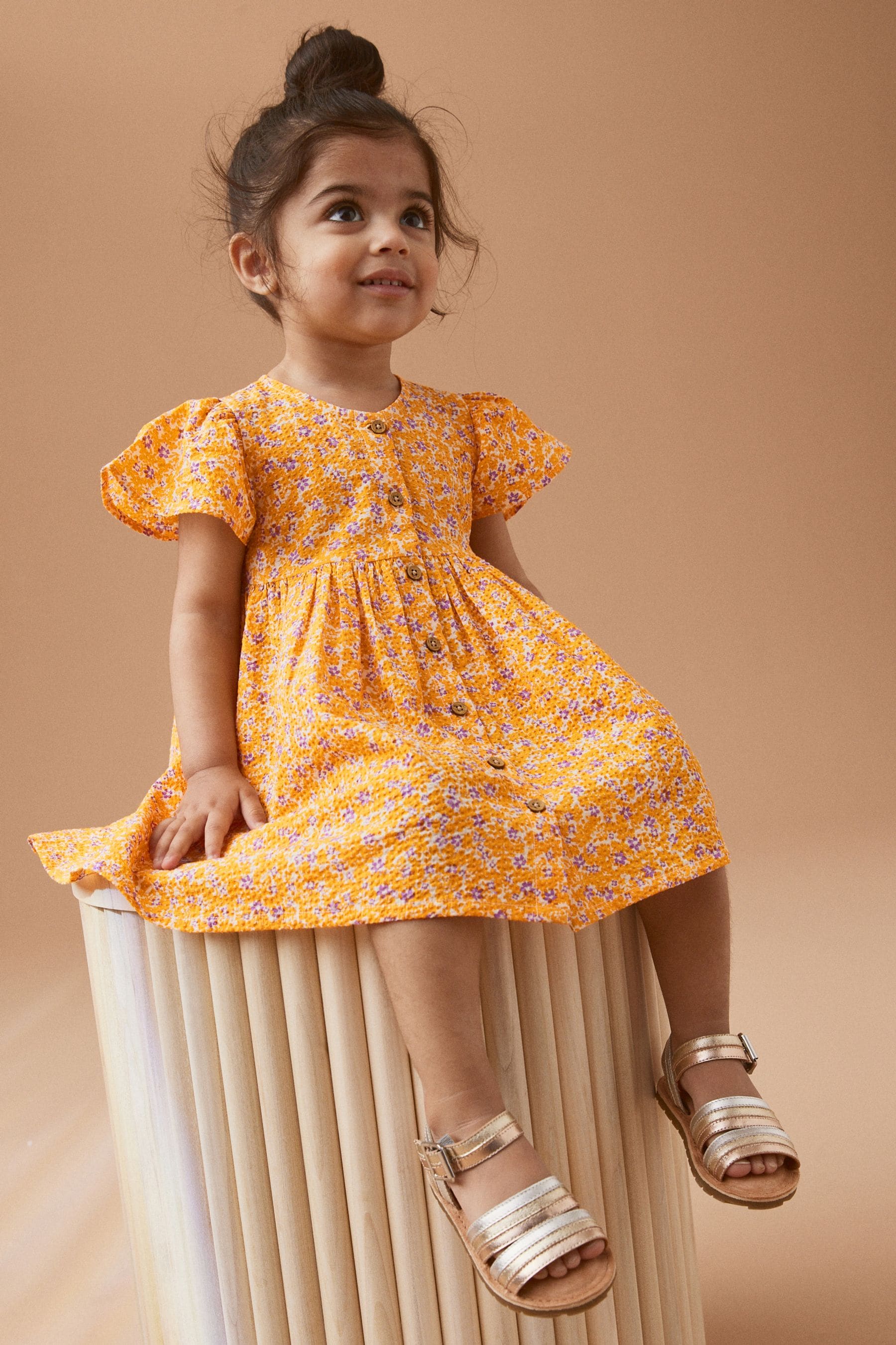 Yellow Ditsy Cotton Button Up Dress (3mths-8yrs)