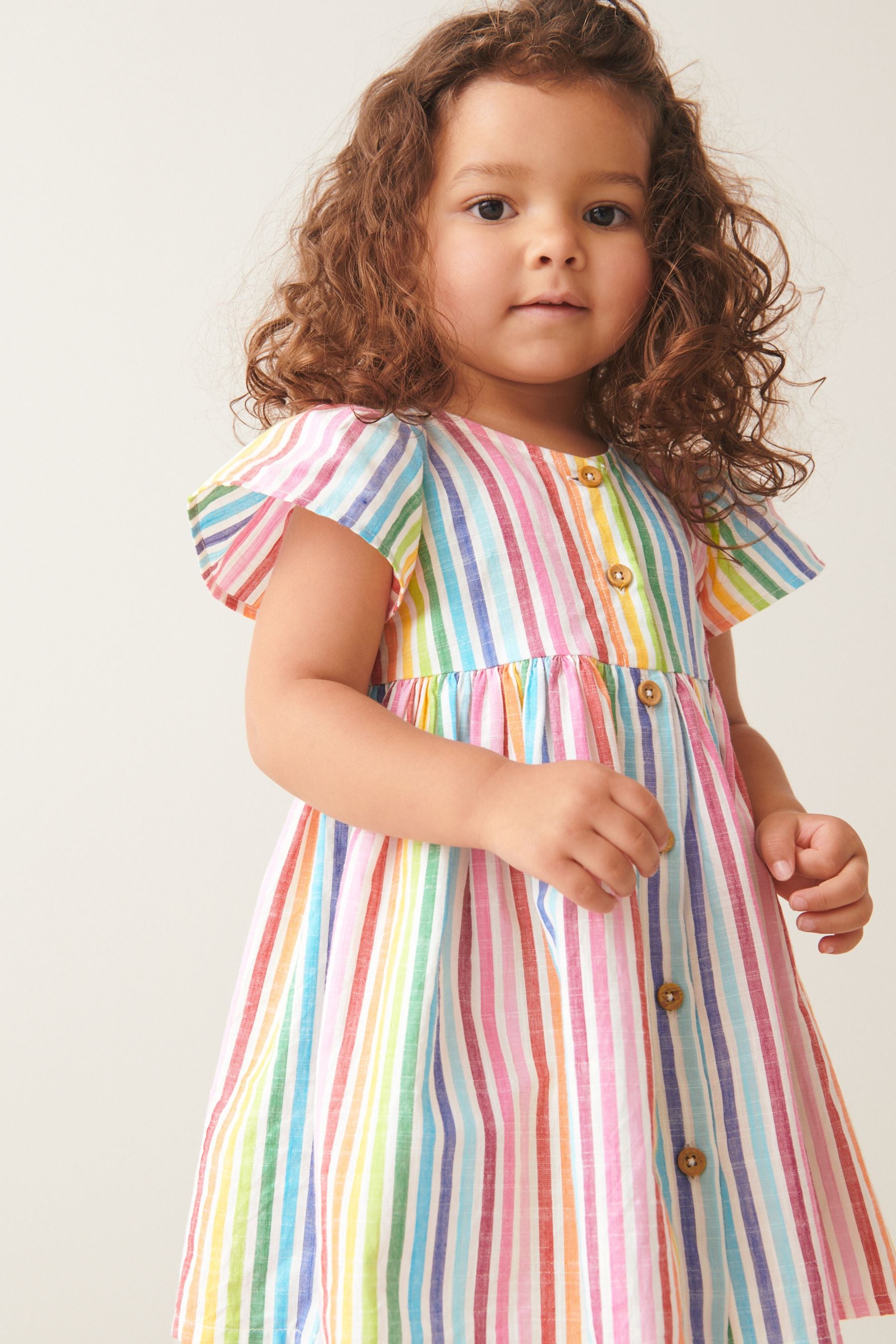 Rainbow Stripe Button Up 100% Cotton Dress (3mths-8yrs)