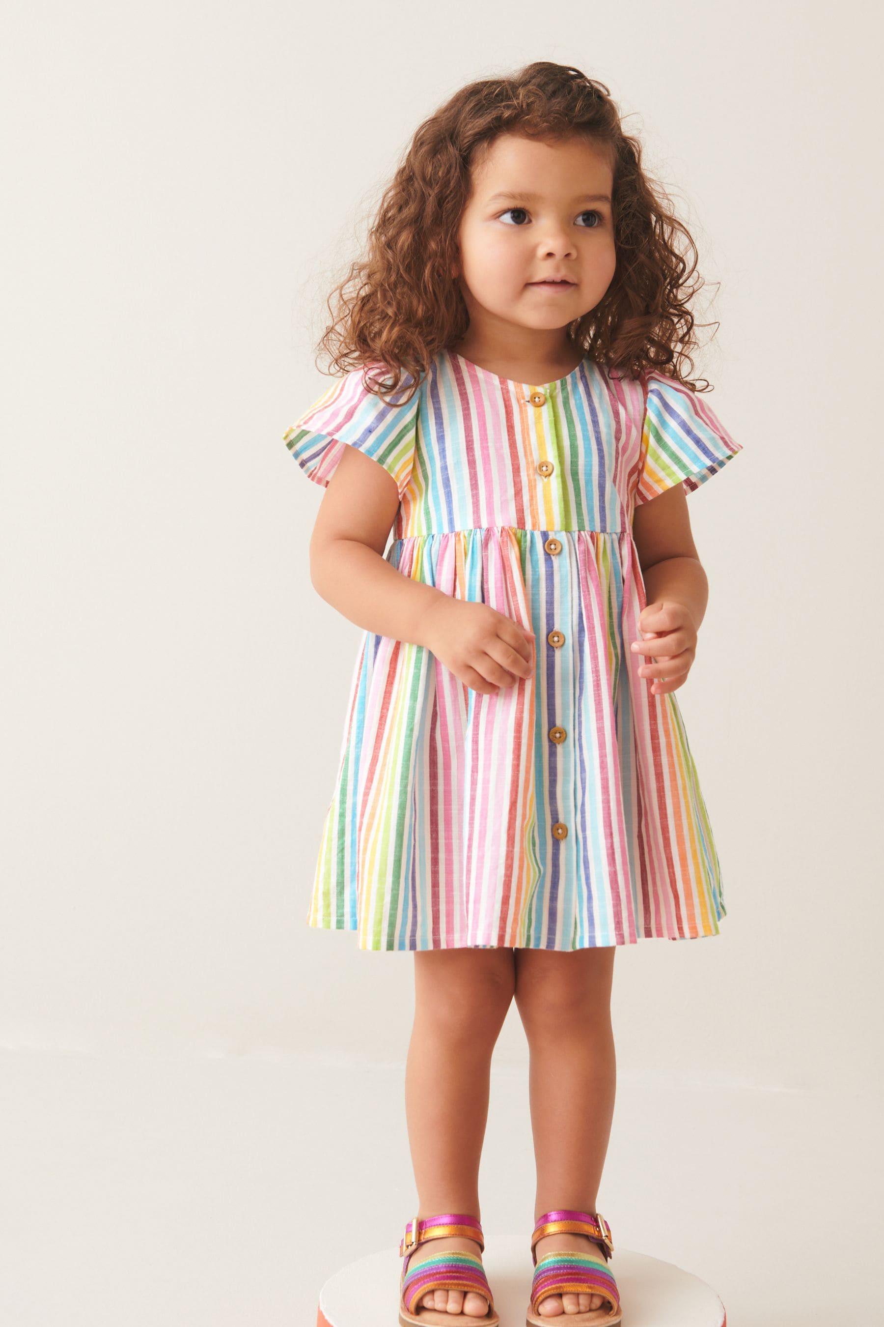 Rainbow Stripe Button Up 100% Cotton Dress (3mths-8yrs)