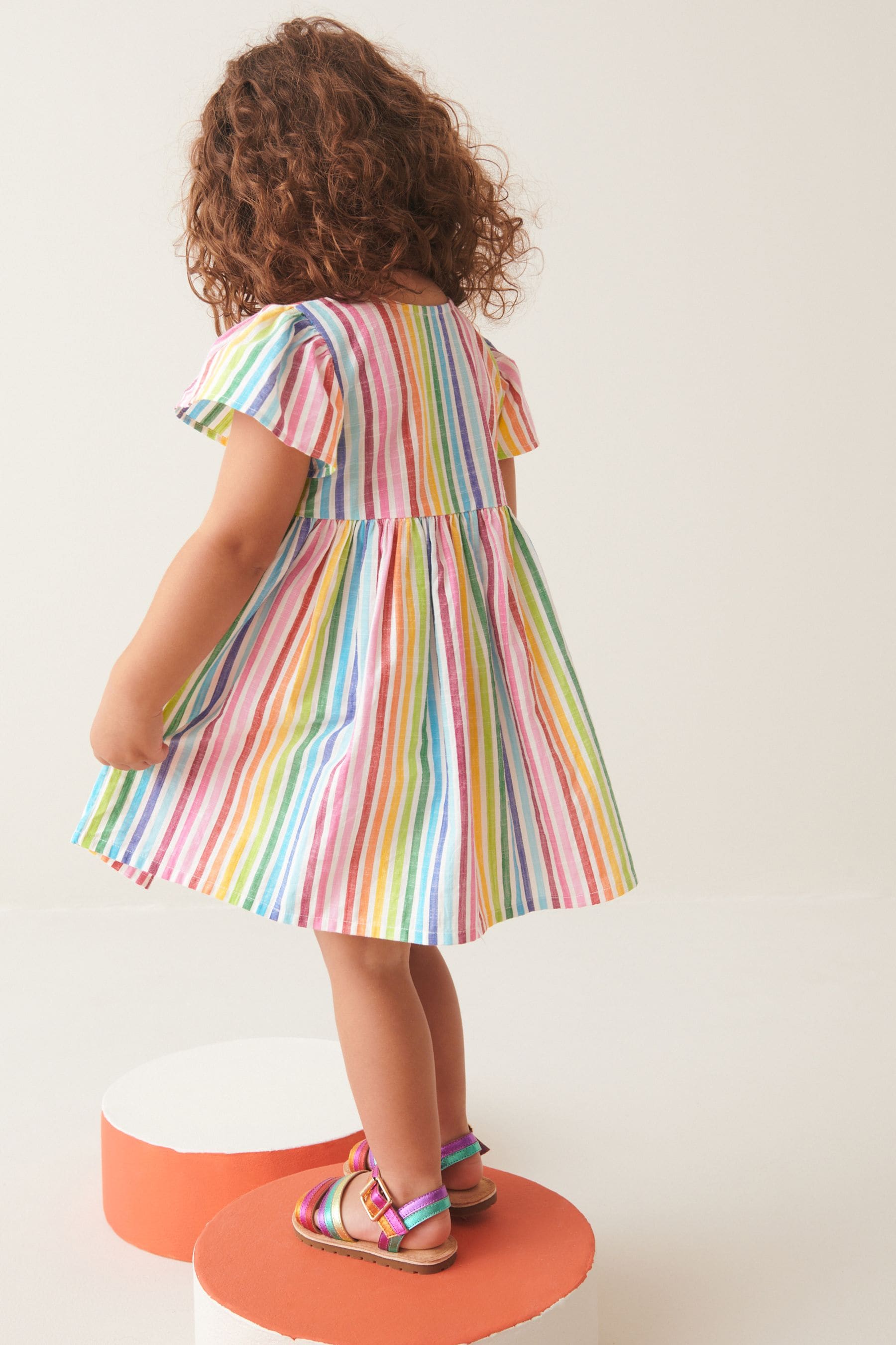 Rainbow Stripe Button Up 100% Cotton Dress (3mths-8yrs)