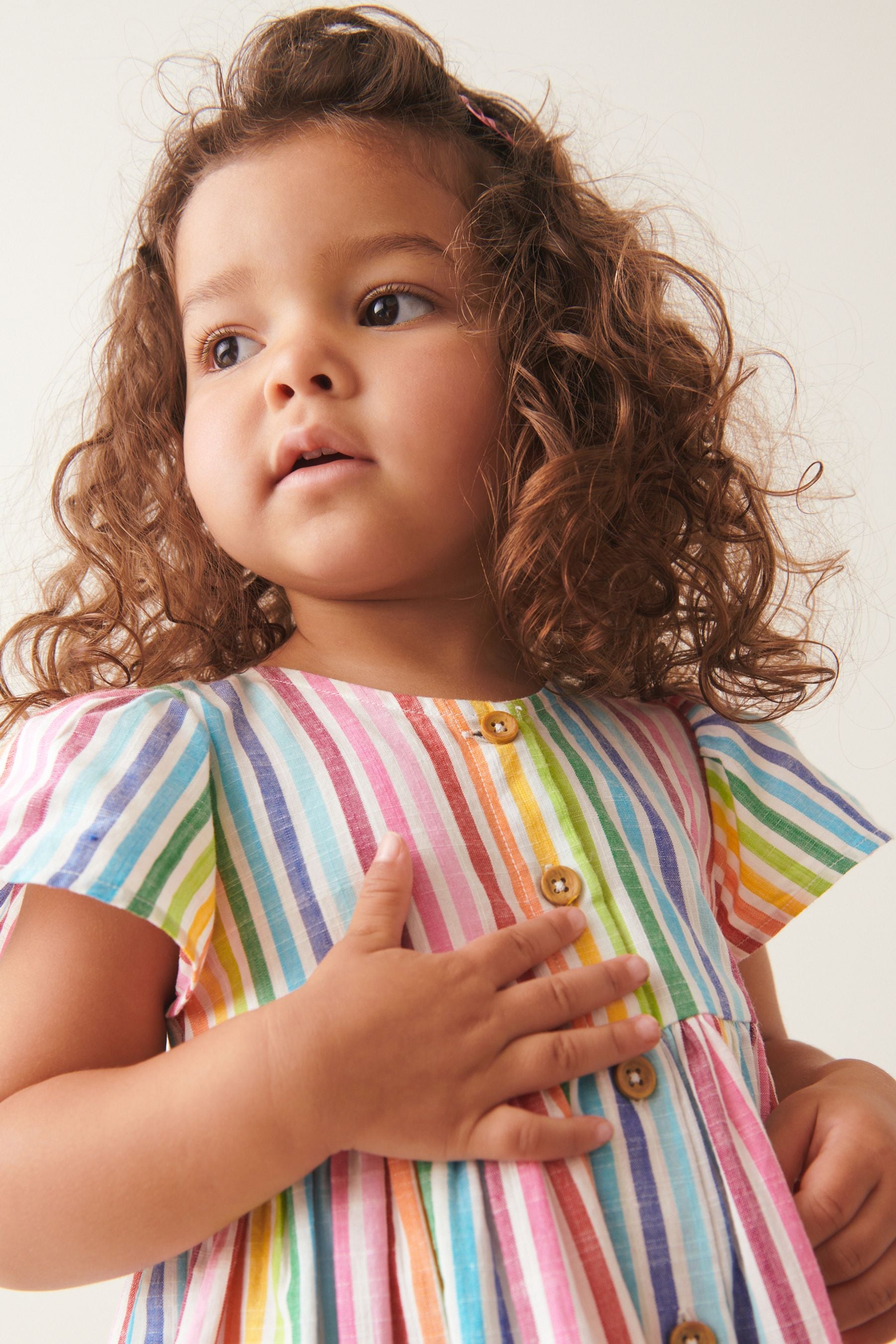 Rainbow Stripe Button Up 100% Cotton Dress (3mths-8yrs)