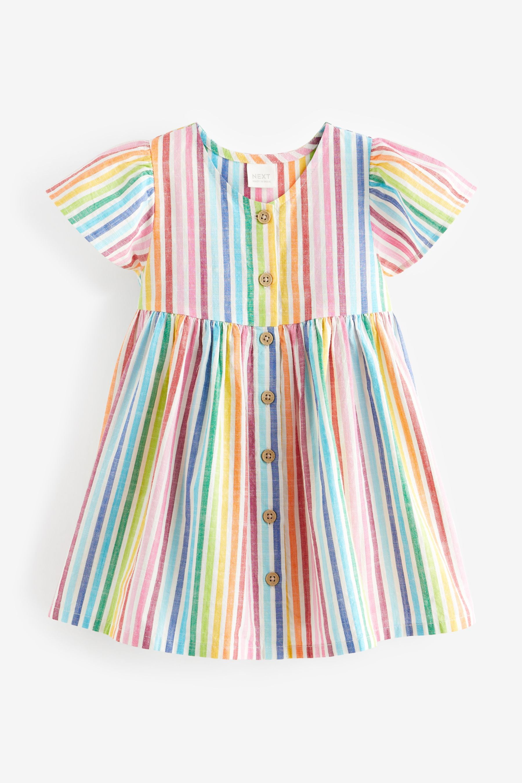 Rainbow Stripe Button Up 100% Cotton Dress (3mths-8yrs)