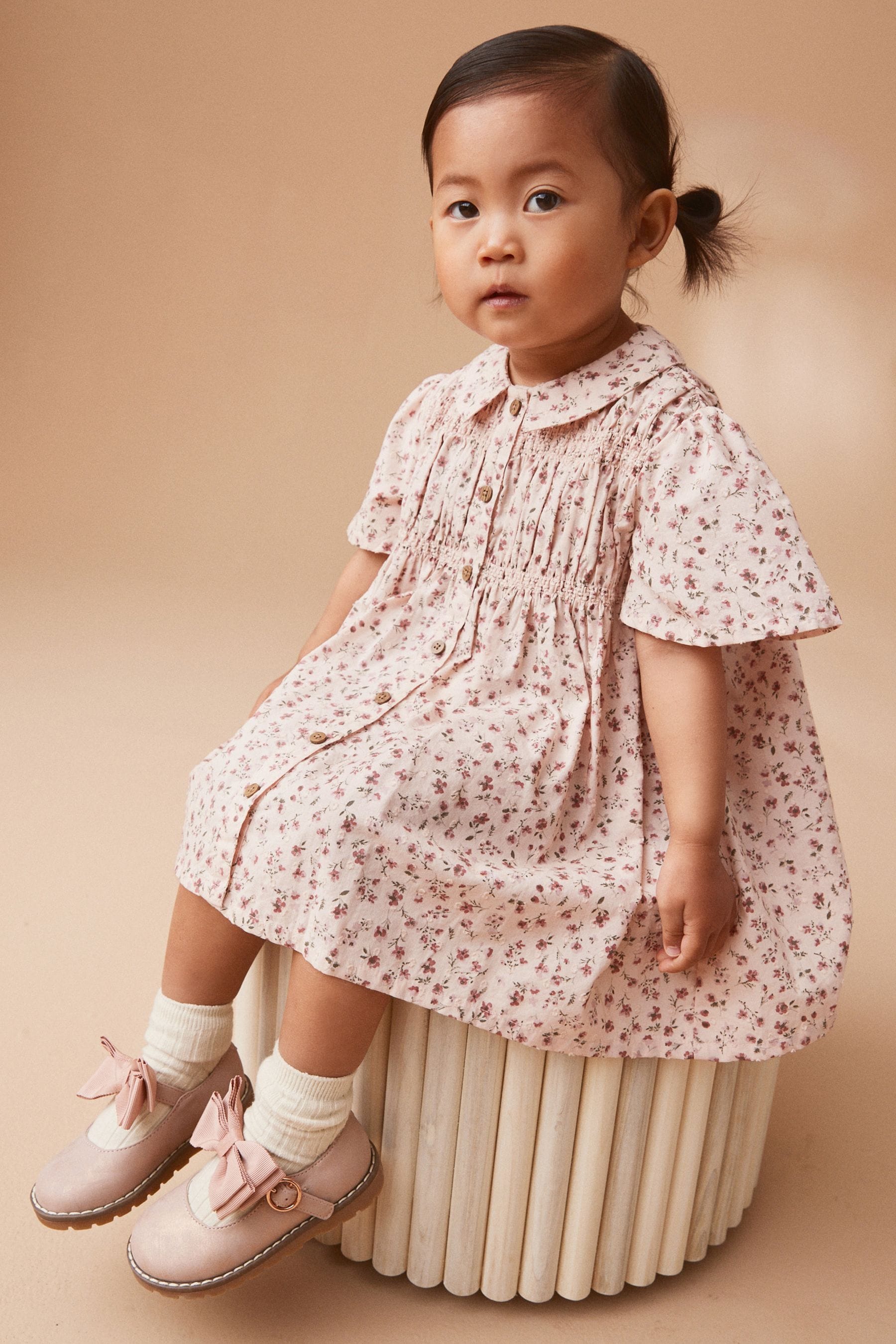 Pink Ditsy Shirred Cotton Dress (3mths-7yrs)