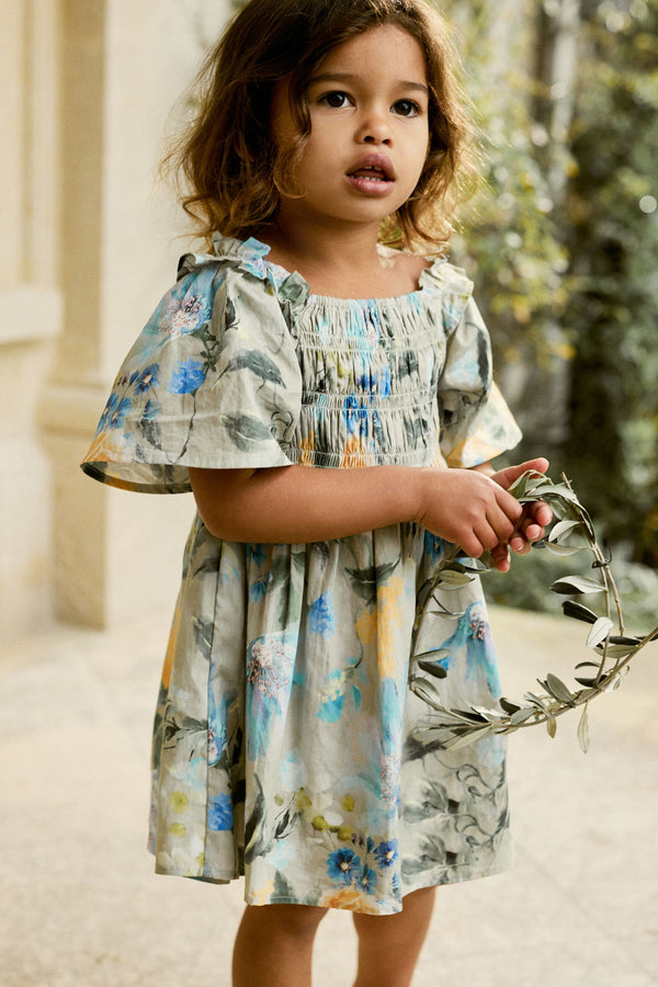 Green Printed Cotton Dress (3mths-8yrs)