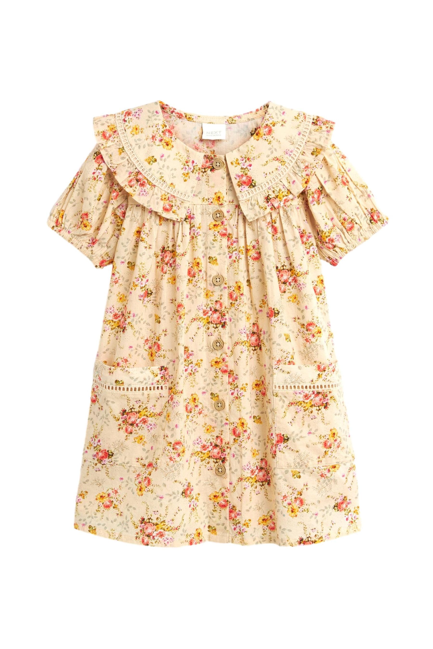 Cream Floral Printed Collar Dress (3mths-10yrs)