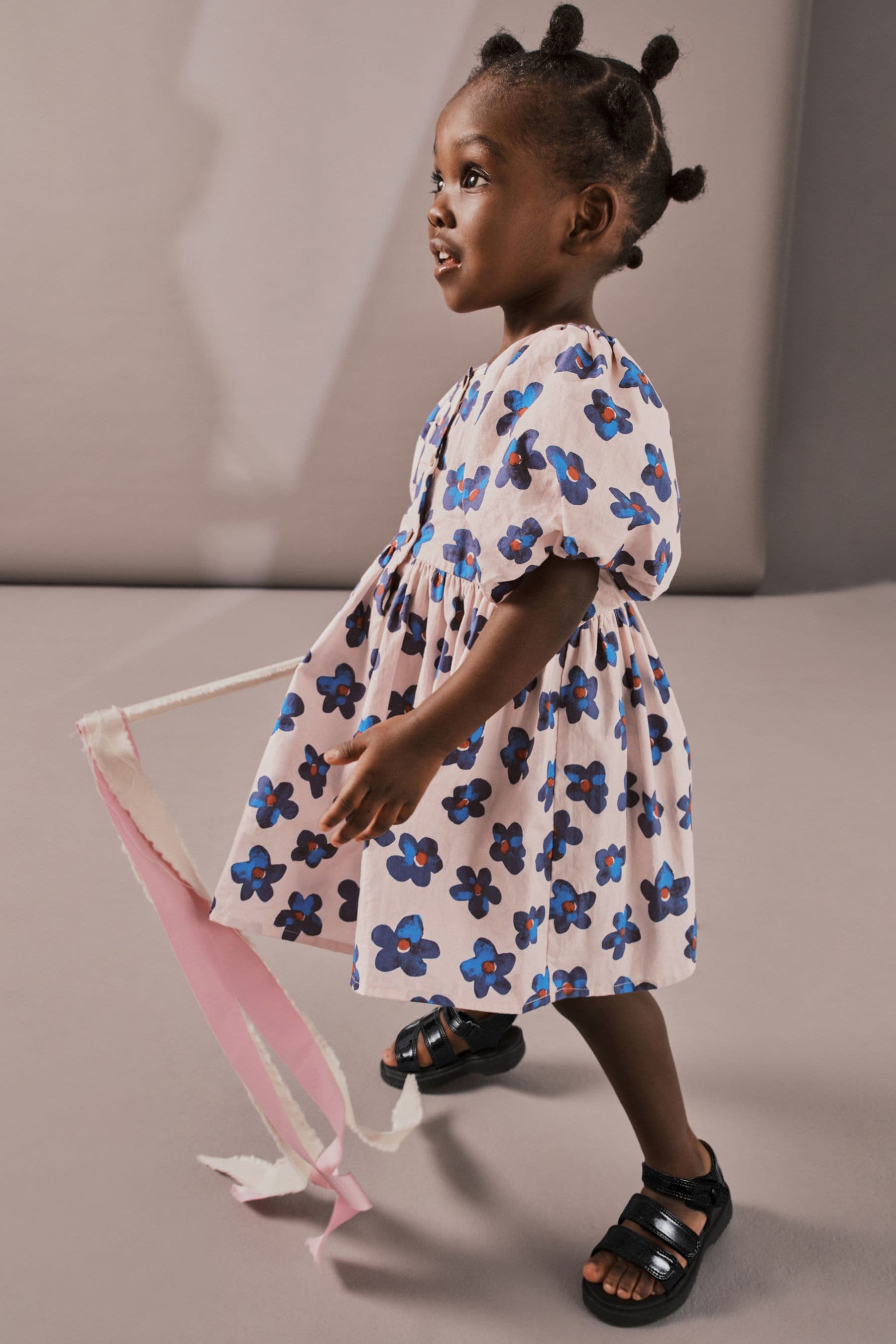 Blue Floral Puff Sleeve Dress (3mths-8yrs)