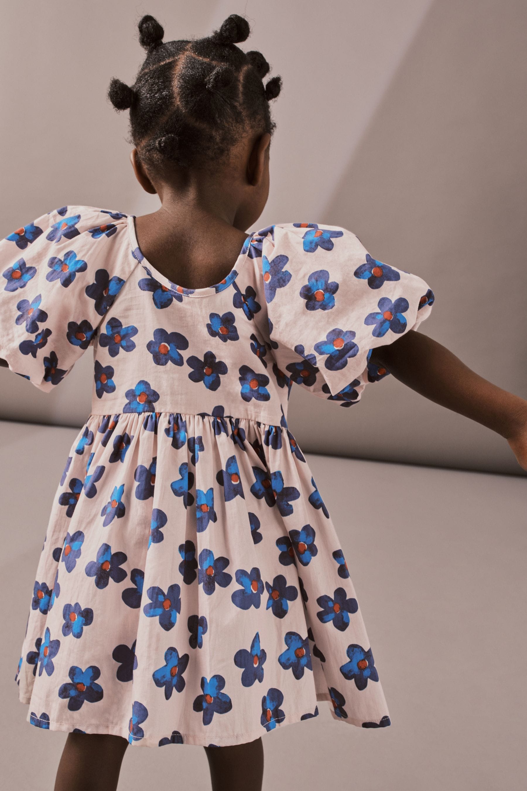 Blue Floral Puff Sleeve Dress (3mths-8yrs)