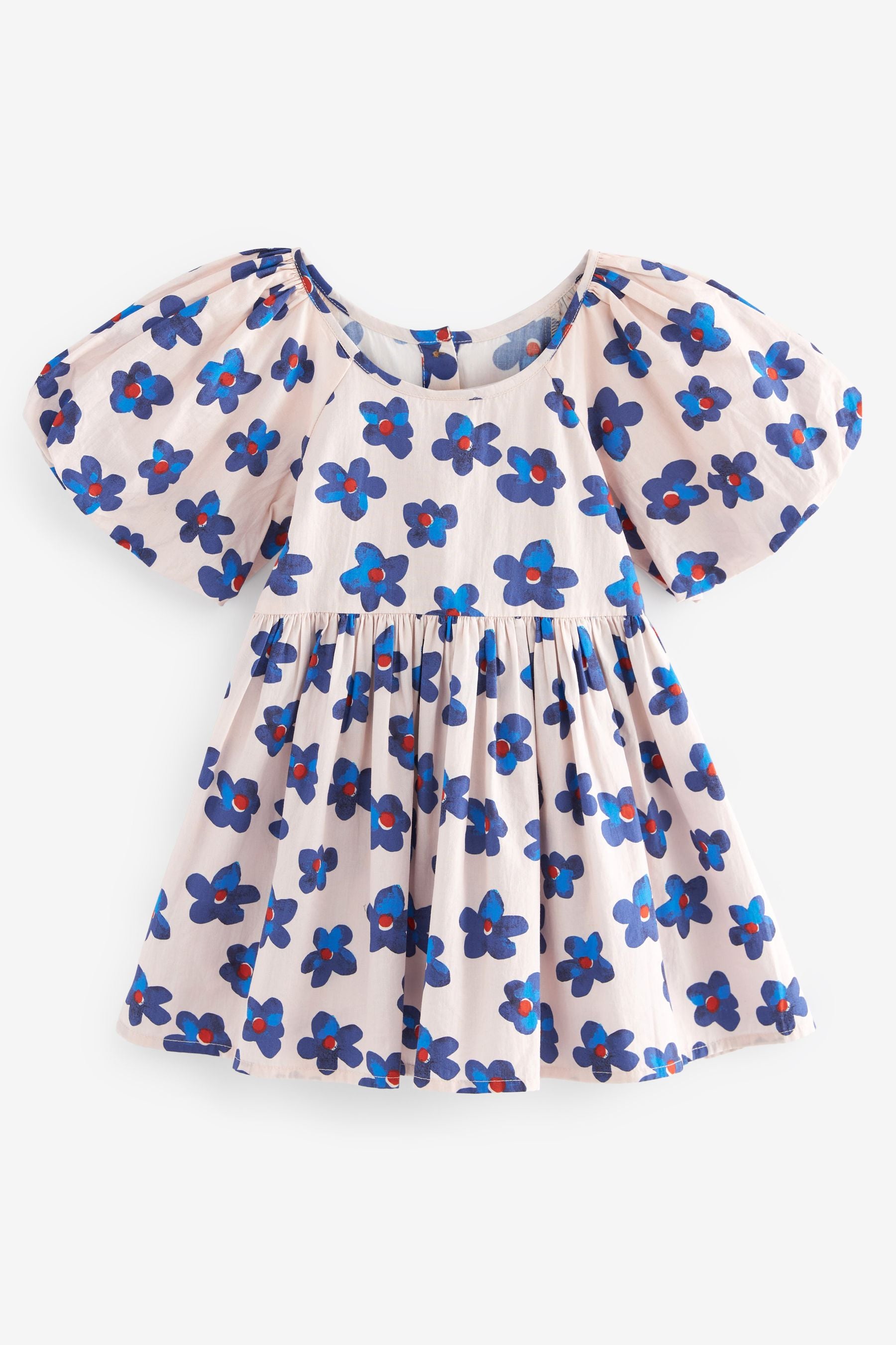 Blue Floral Puff Sleeve Dress (3mths-8yrs)