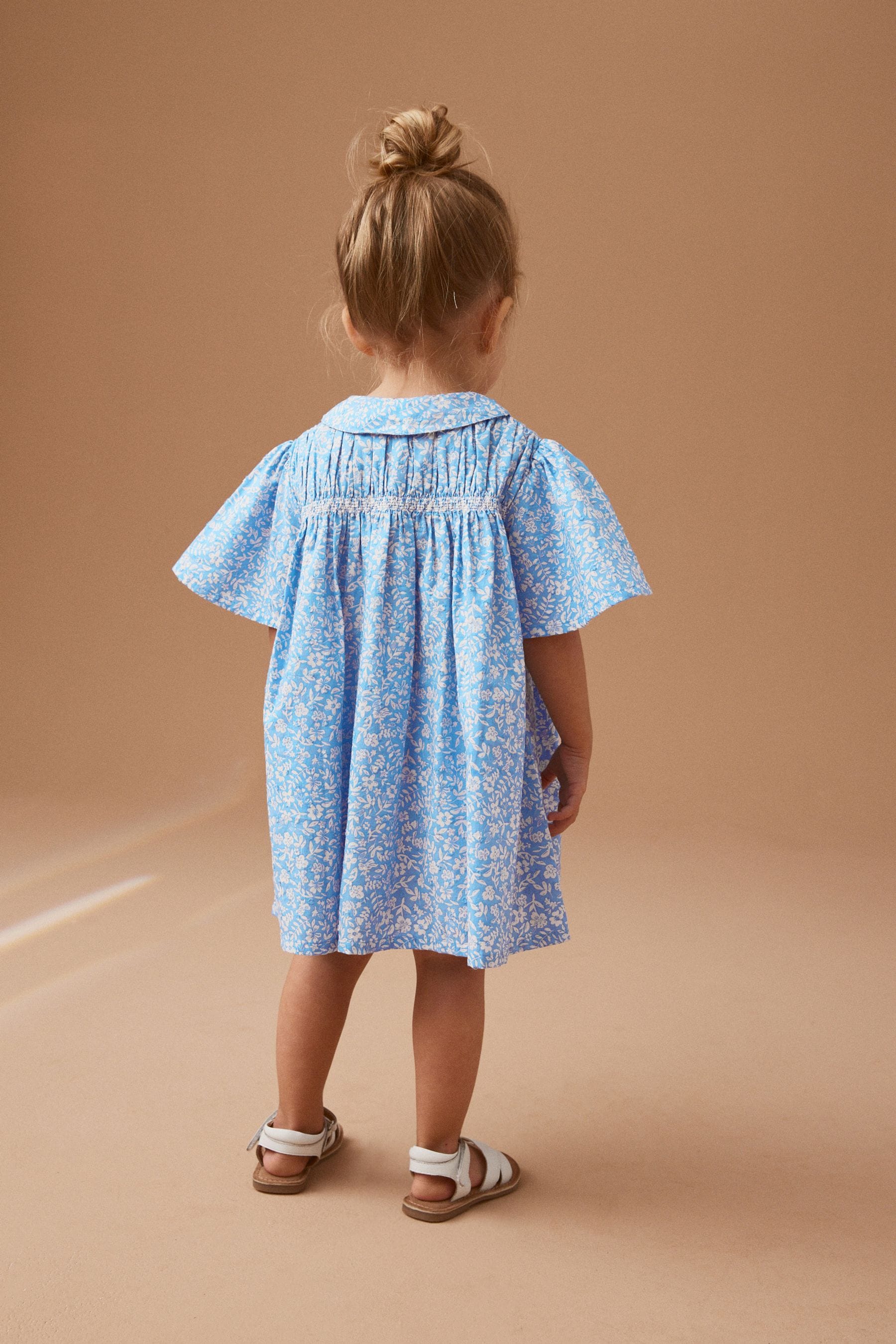 Blue Ditsy Shirred Cotton Dress (3mths-7yrs)