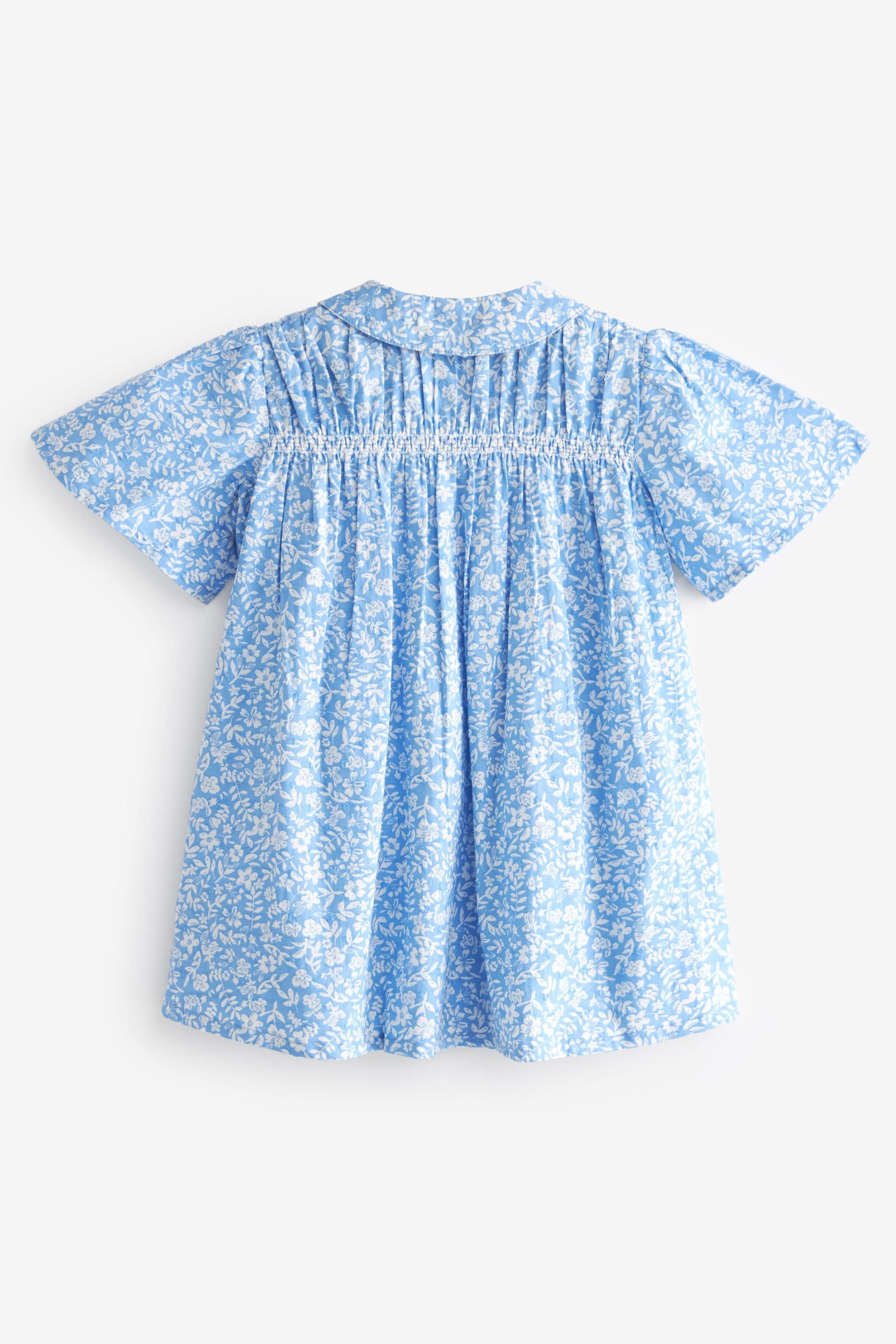 Blue Ditsy Shirred Cotton Dress (3mths-7yrs)