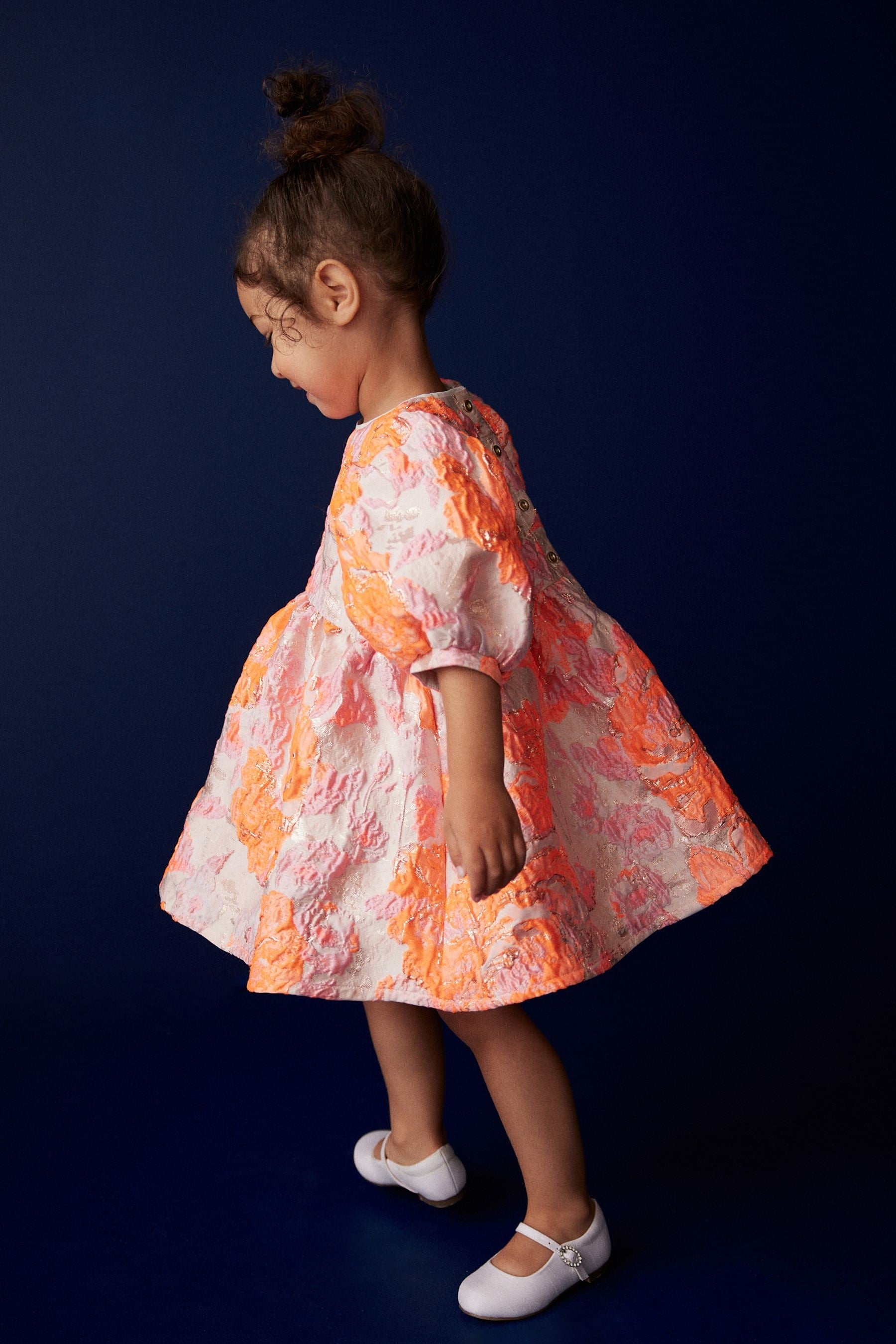 Pink/Orange Floral Jacquard Prom Dress (12mths-10yrs)