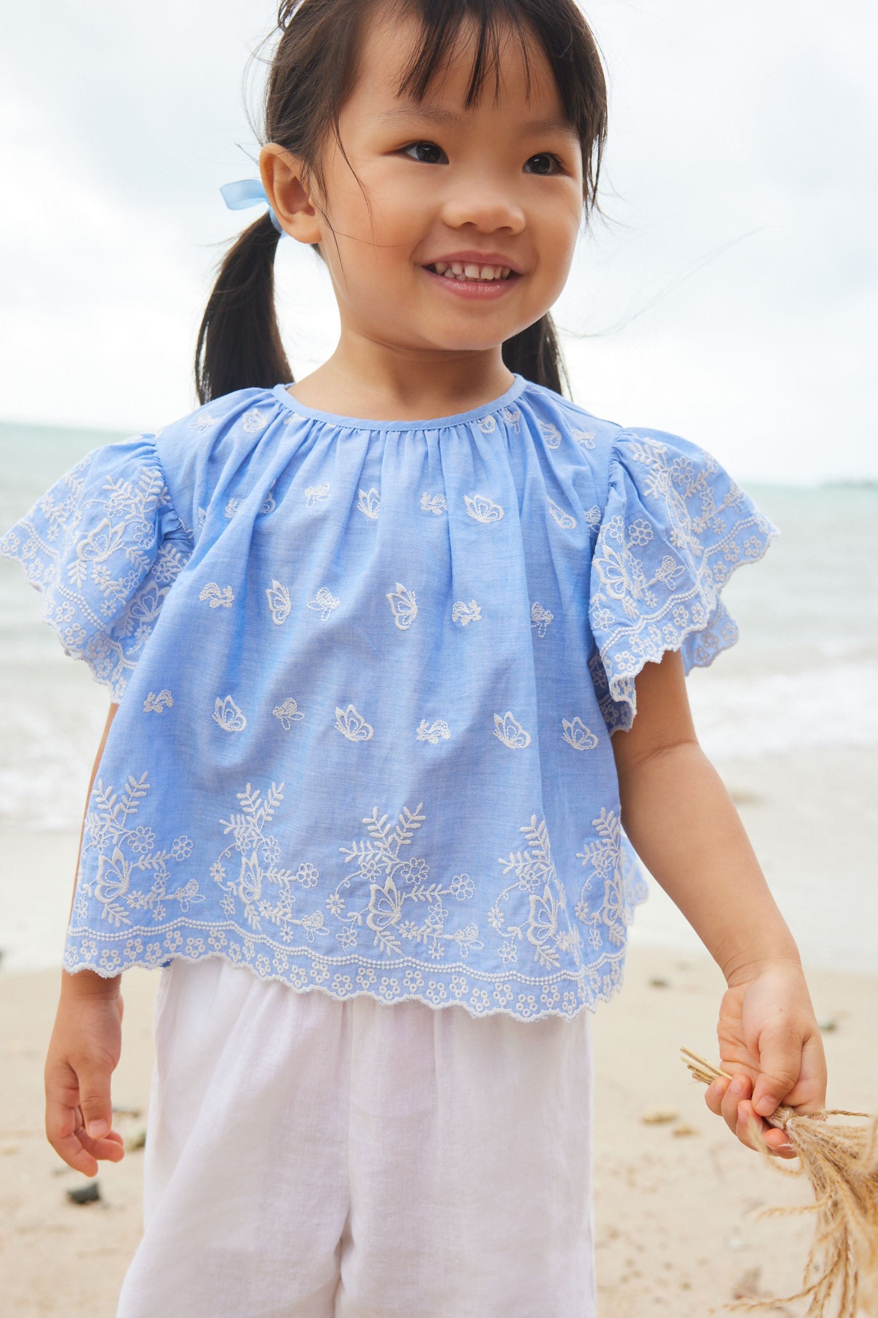 Blue Embroidered Blouse And Trousers Set (3mths-8yrs)