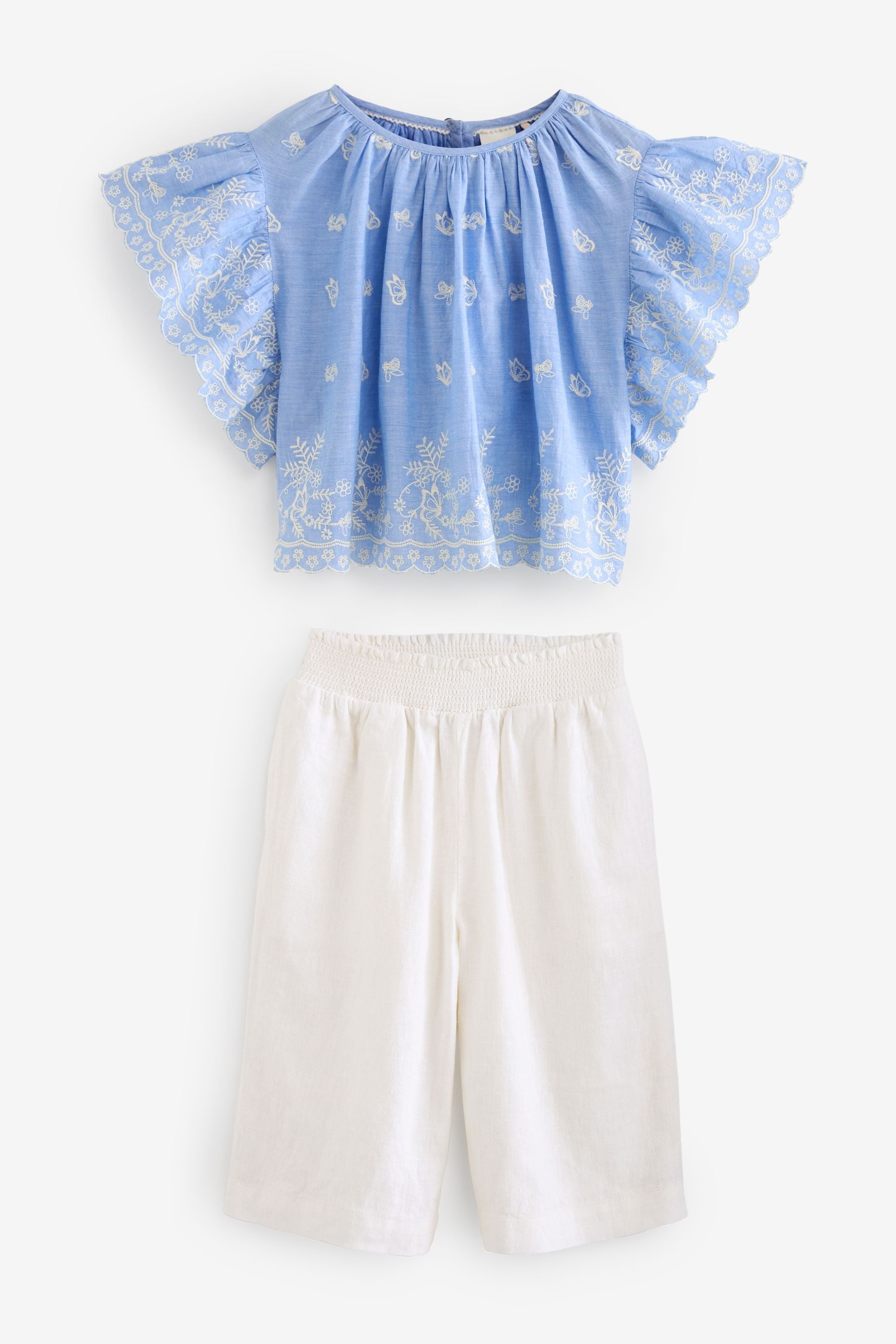 Blue Embroidered Blouse And Trousers Set (3mths-8yrs)