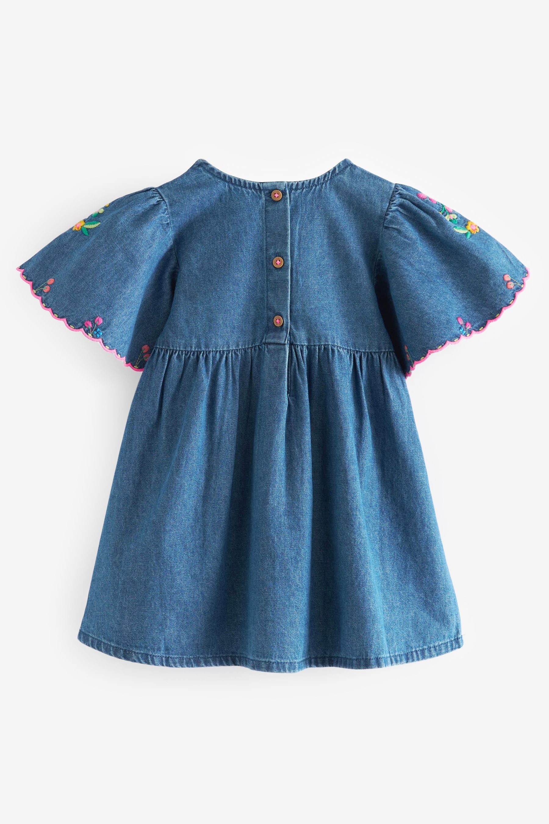 Blue Denim Embroidered 100% Cotton Kaftan Dress (3mths-10yrs)