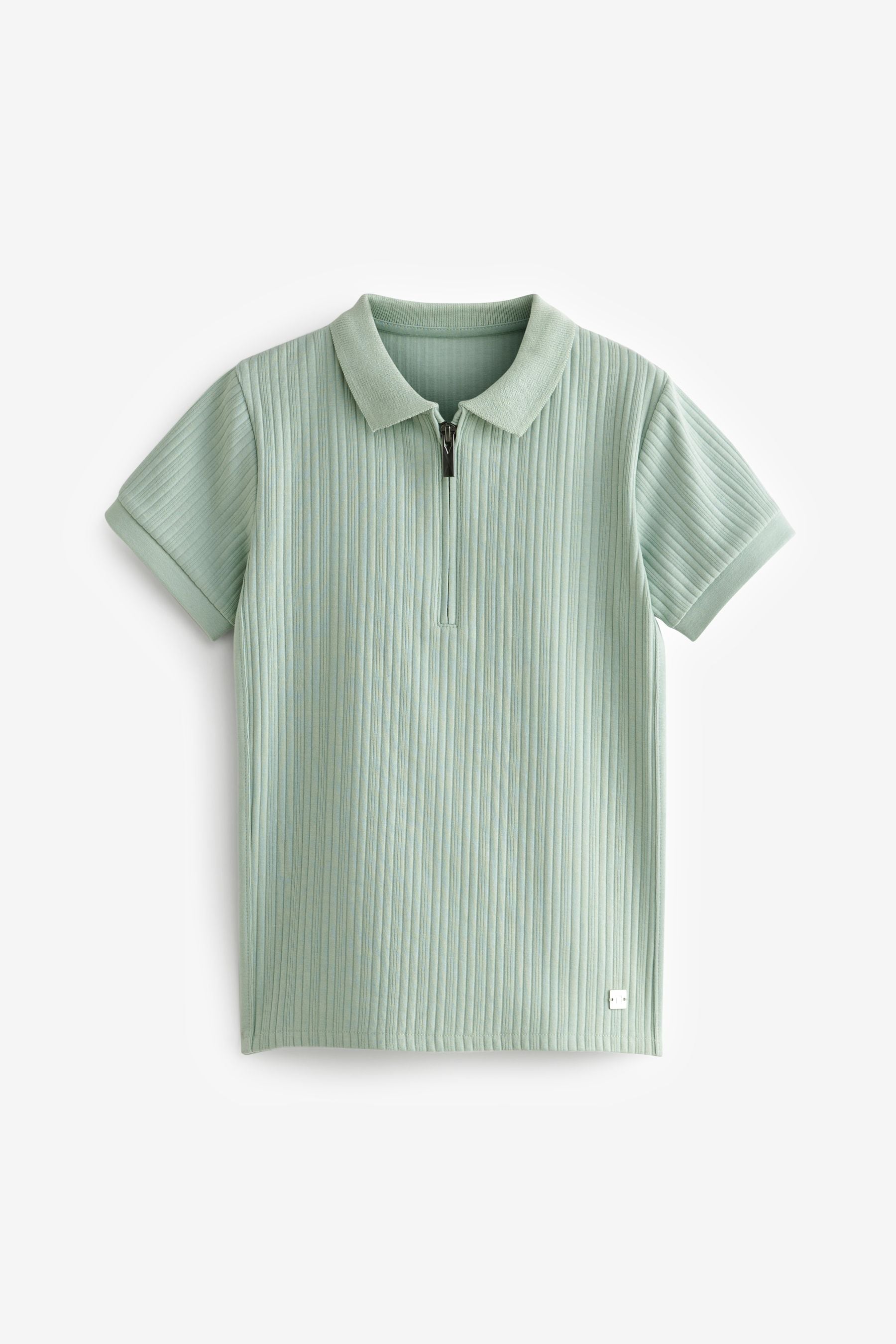 Mineral Green Textured Short Sleeve 100% Cotton Polo Shirt (3-16yrs)