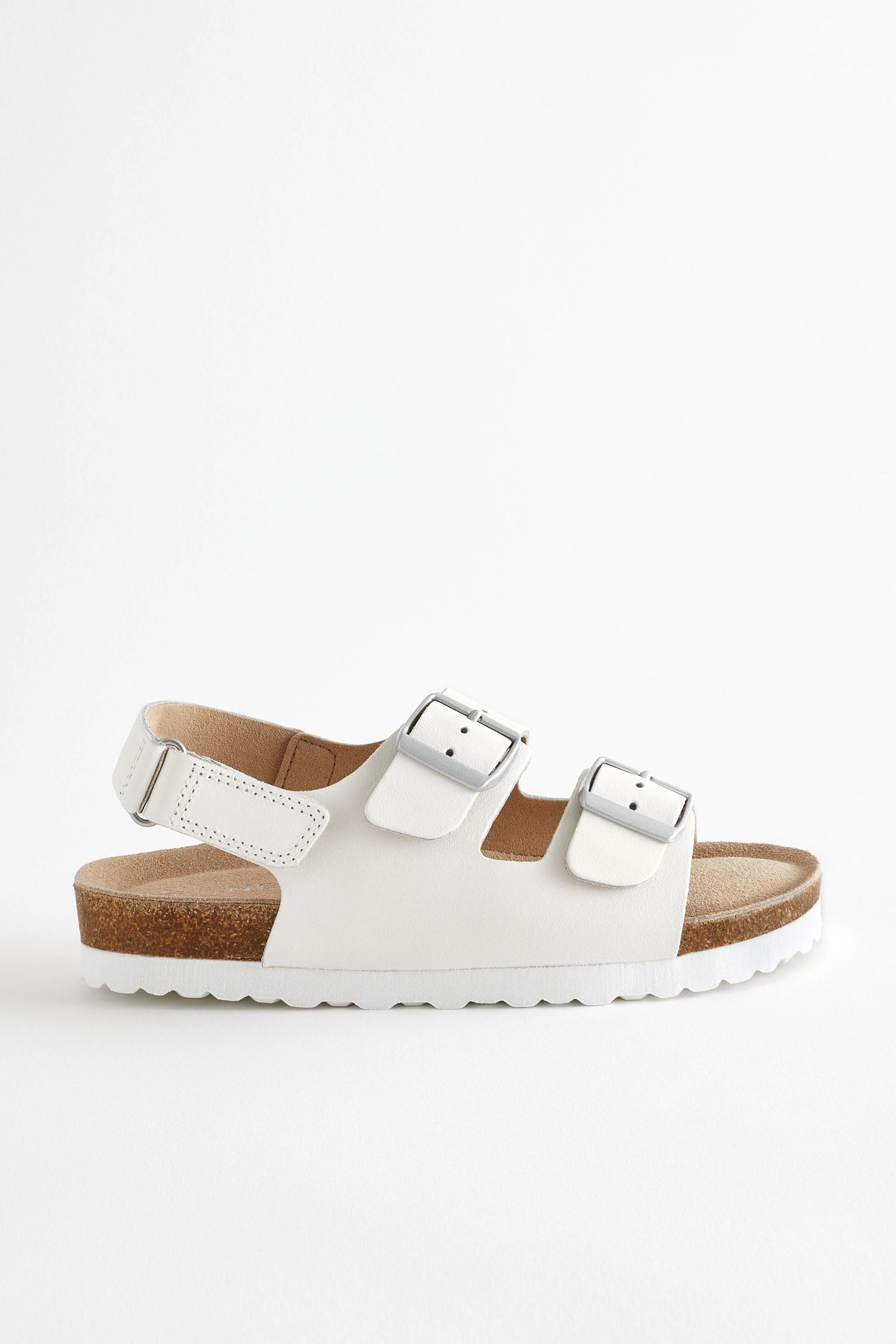 White Leather Two Strap Corkbed Sandals