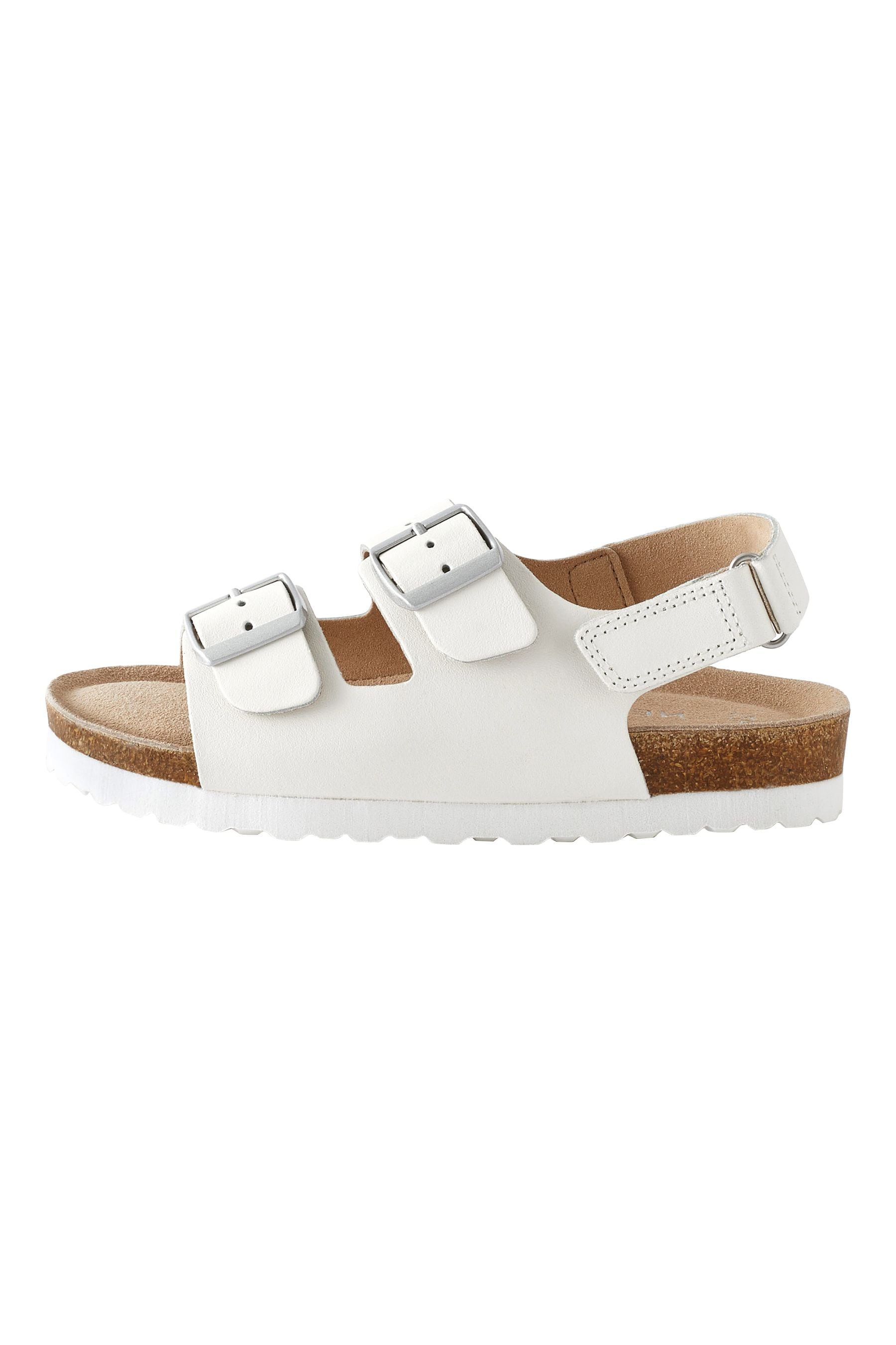 White Leather Two Strap Corkbed Sandals