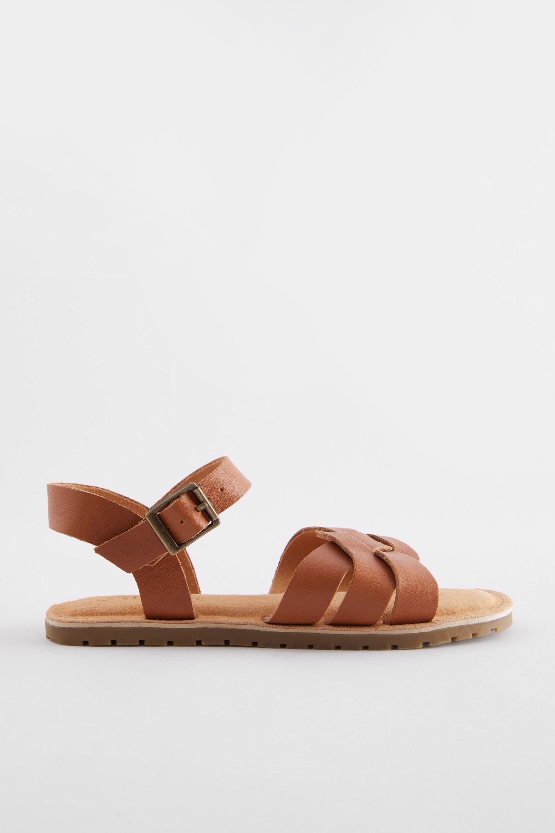 Tan Brown Leather Woven Sandals