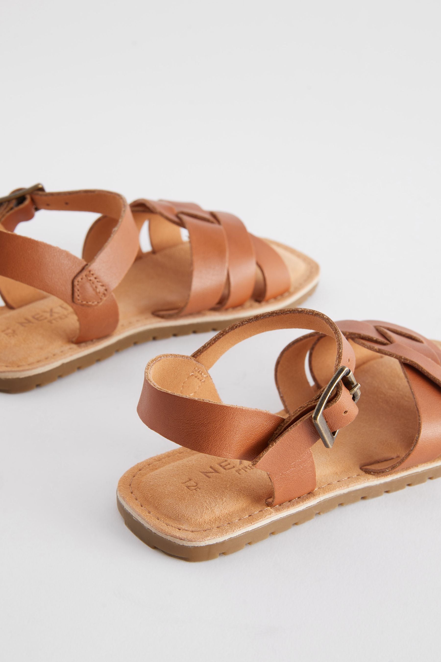 Tan Brown Leather Woven Sandals