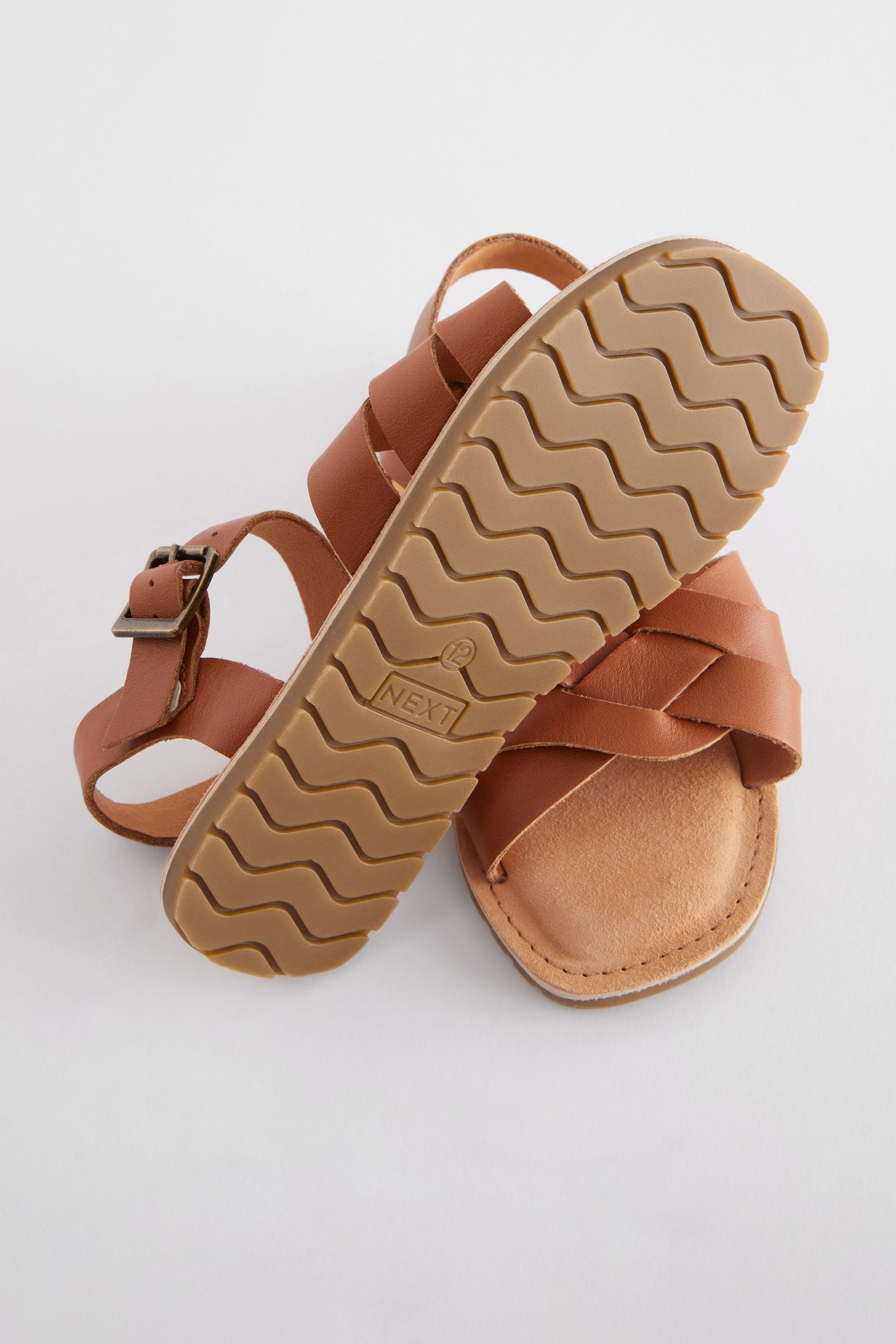 Tan Brown Leather Woven Sandals