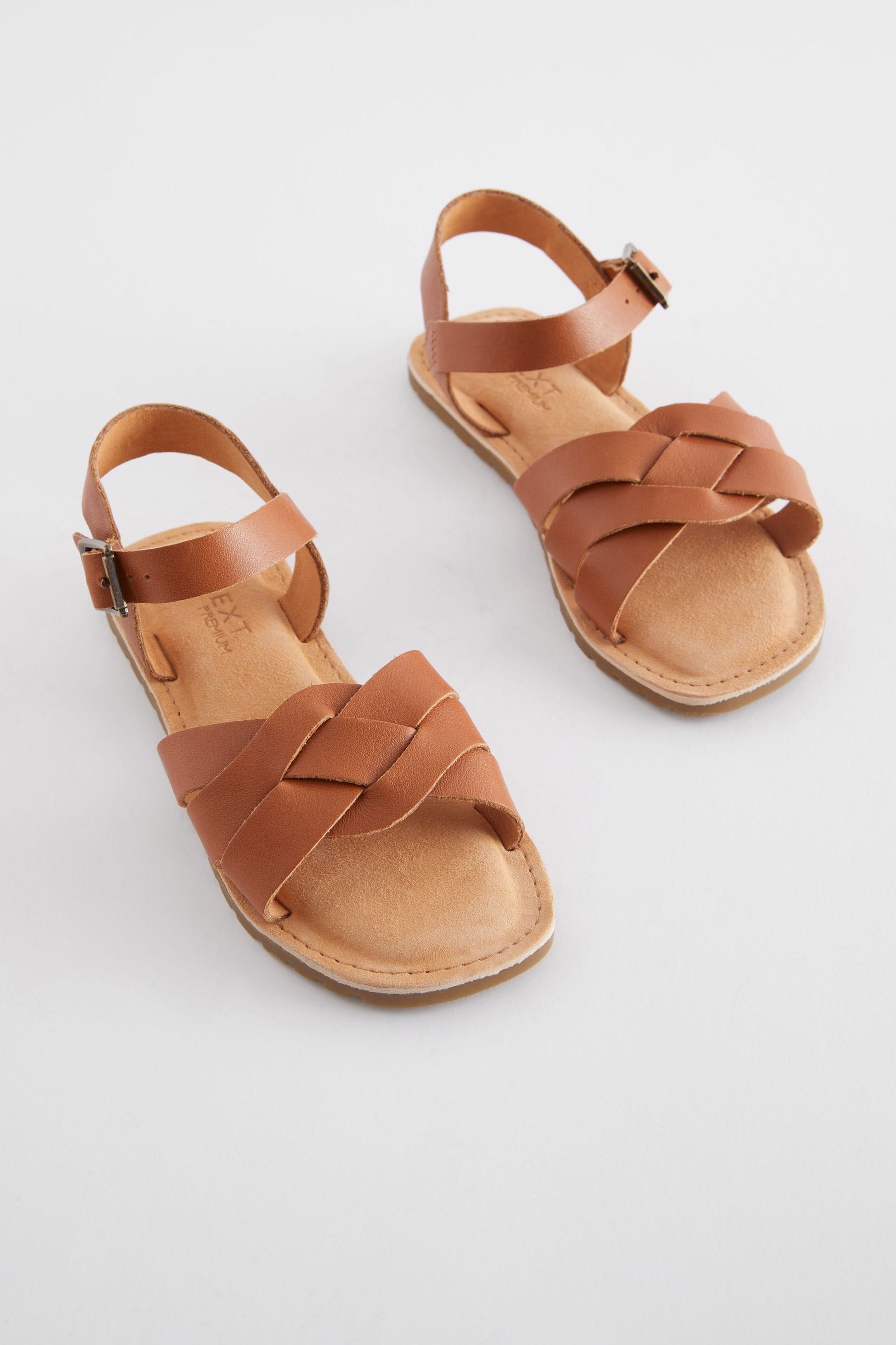 Tan Brown Wide Fit (G) Leather Woven Sandals