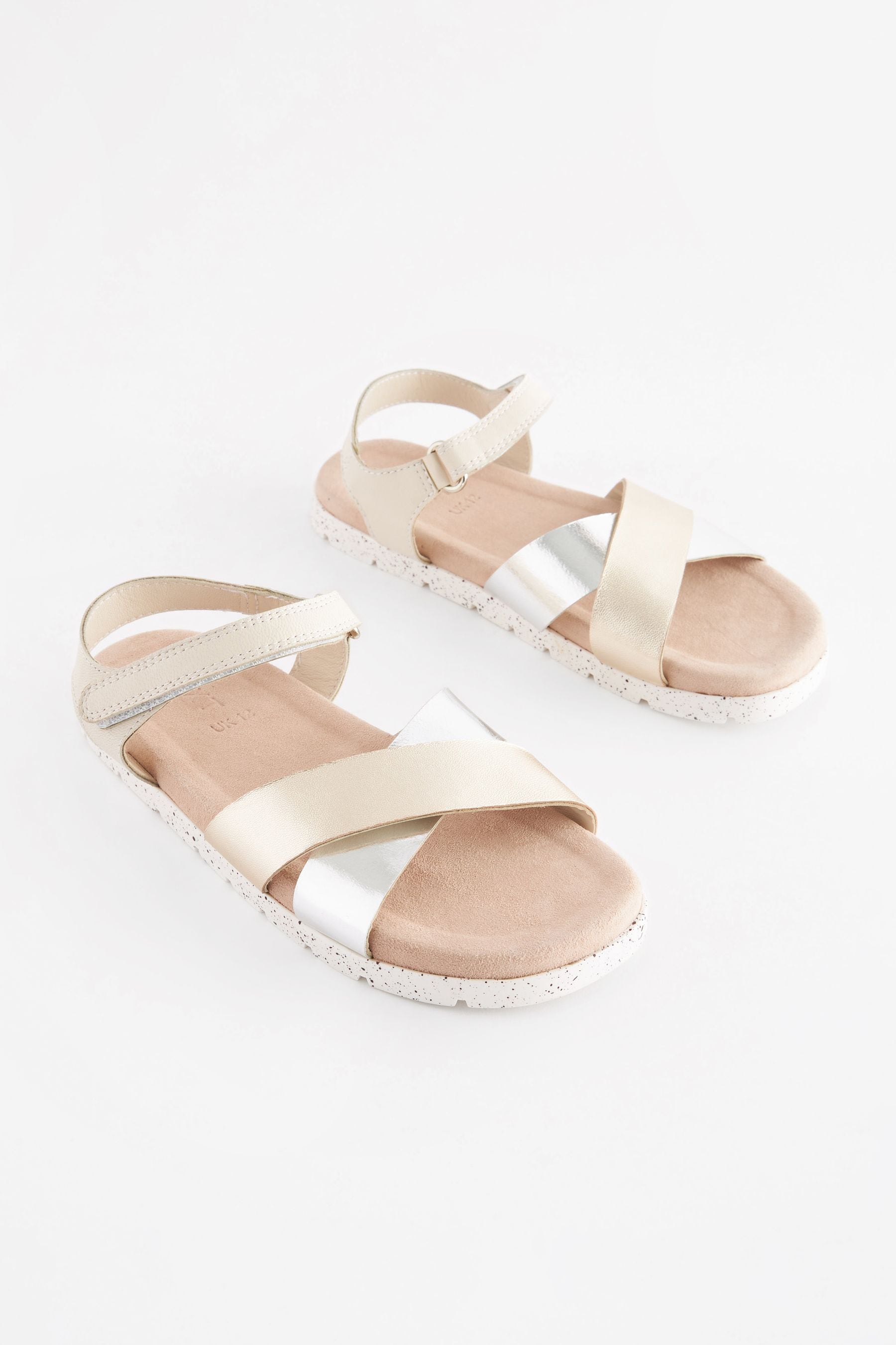 Mixed Metallic Leather Woven Sandals