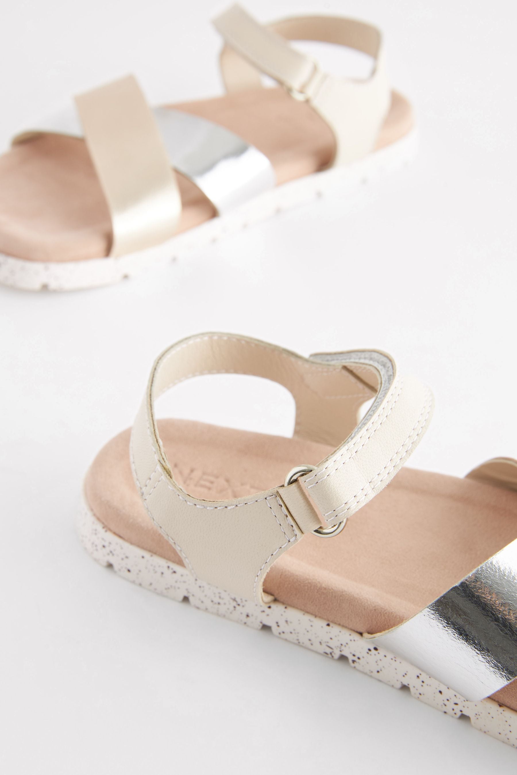 Mixed Metallic Leather Woven Sandals