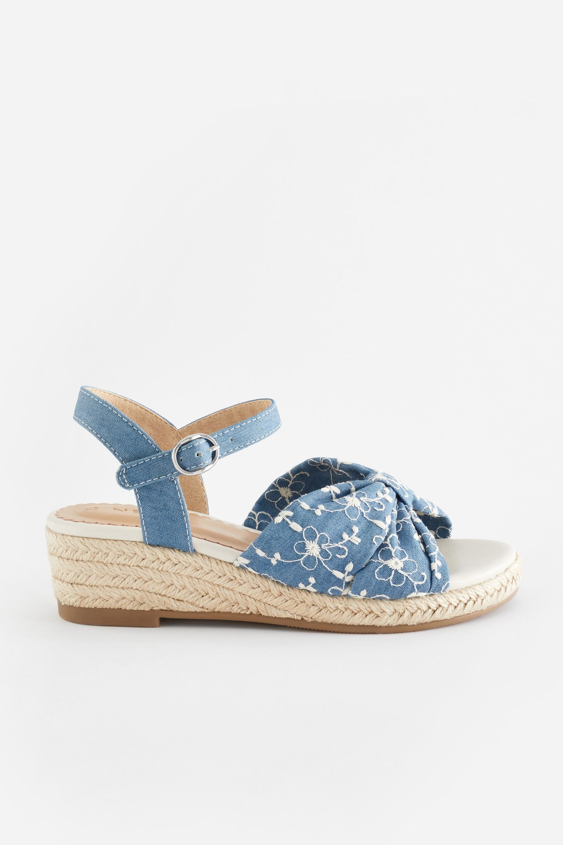 Blue Denim Bow Wedge Sandals