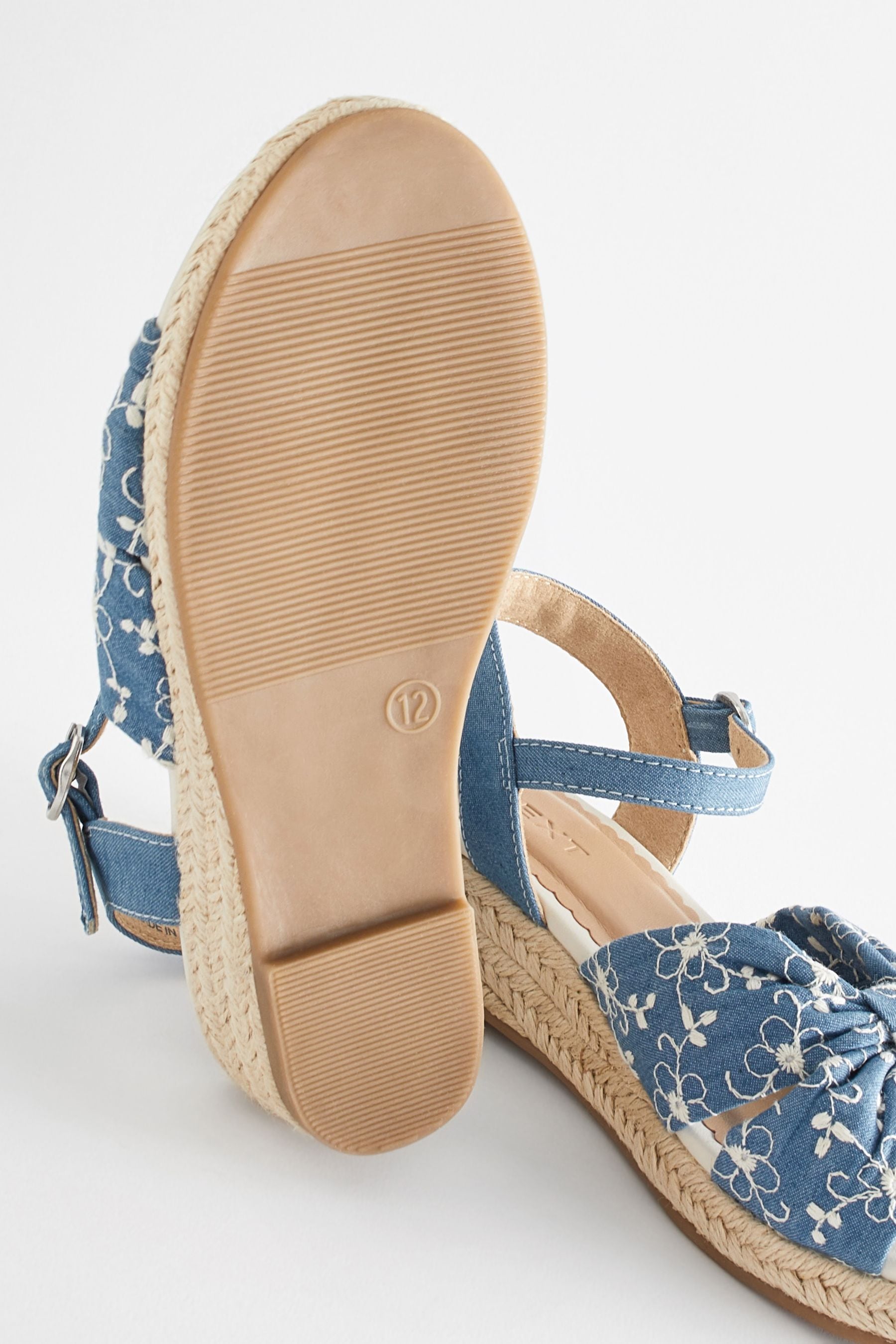 Blue Denim Bow Wedge Sandals