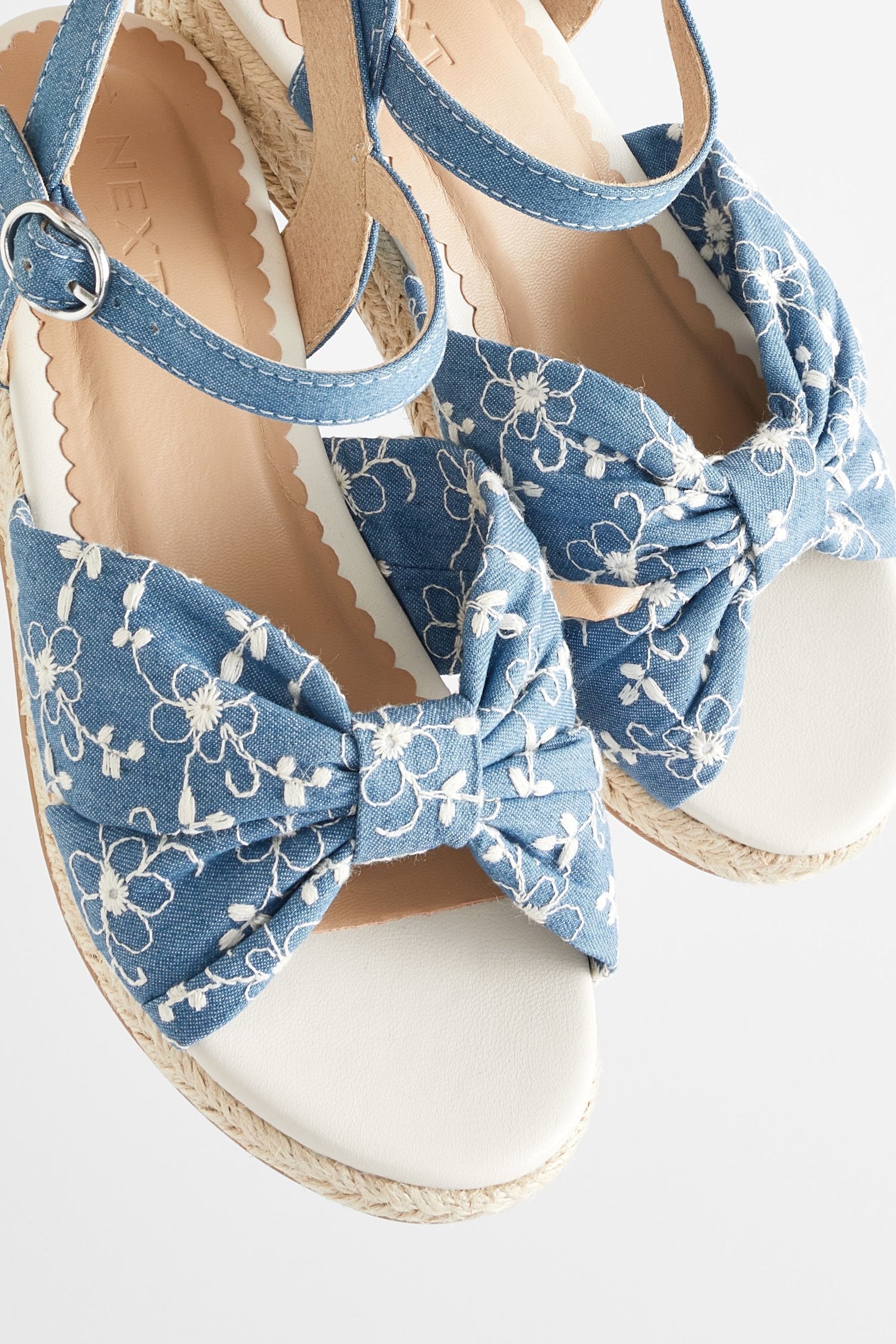 Blue Denim Bow Wedge Sandals