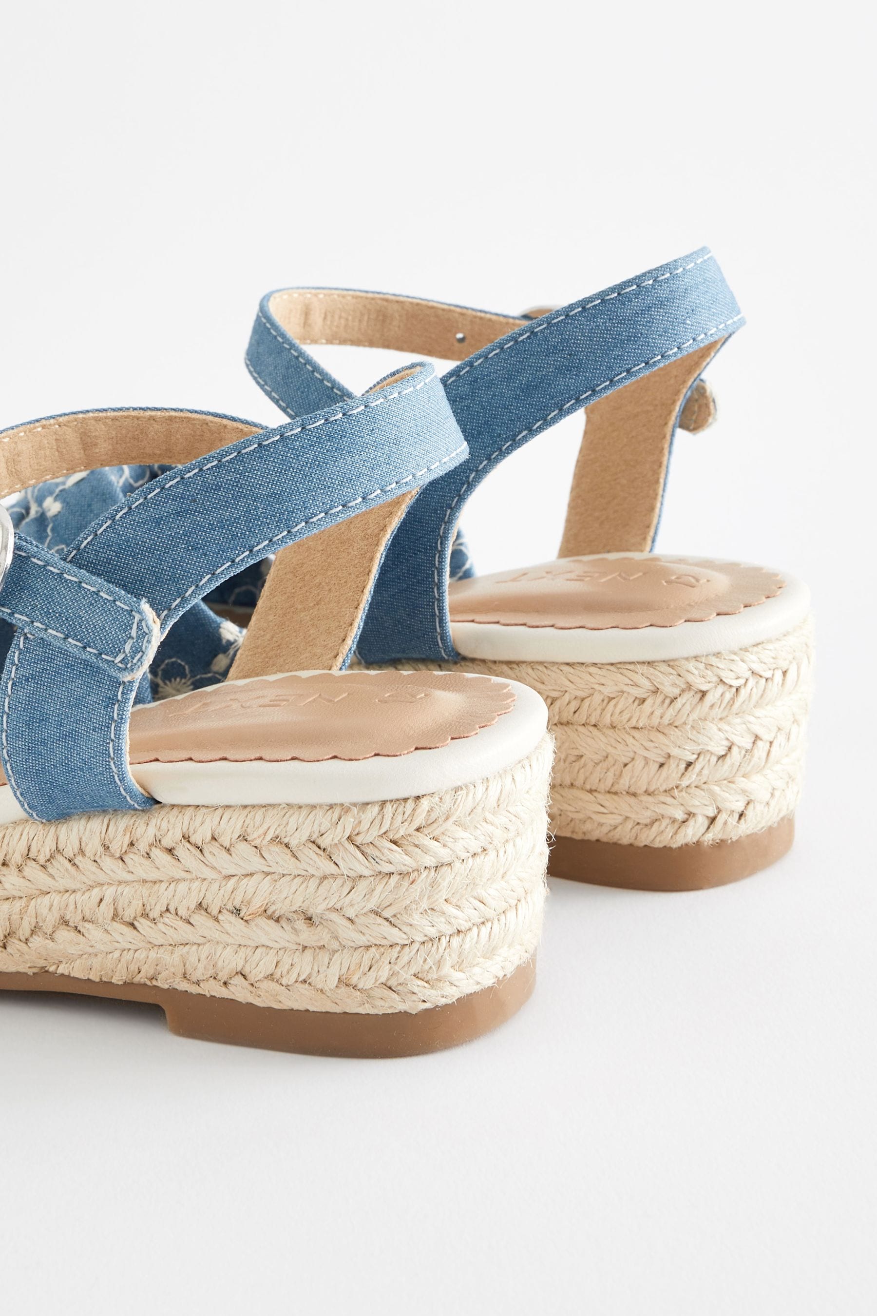 Blue Denim Bow Wedge Sandals