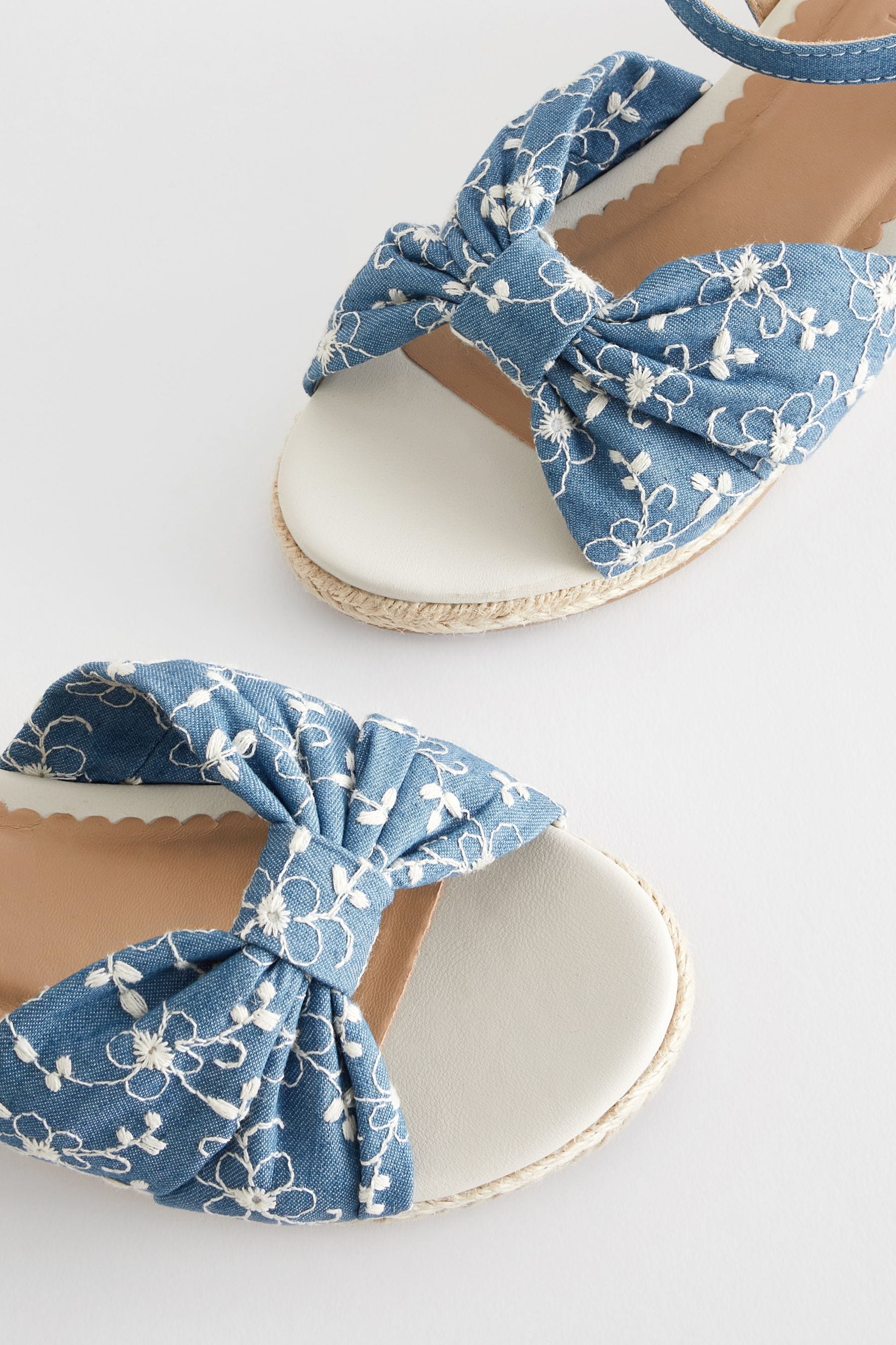 Blue Denim Bow Wedge Sandals