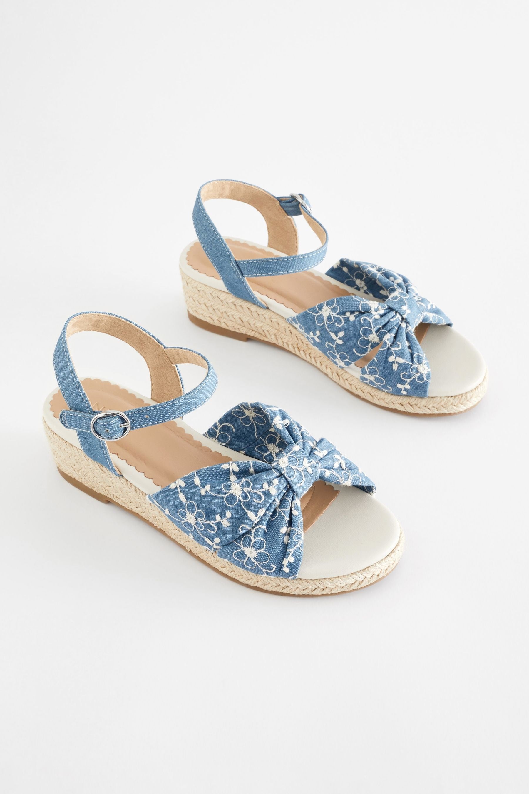 Blue Denim Bow Wedge Sandals