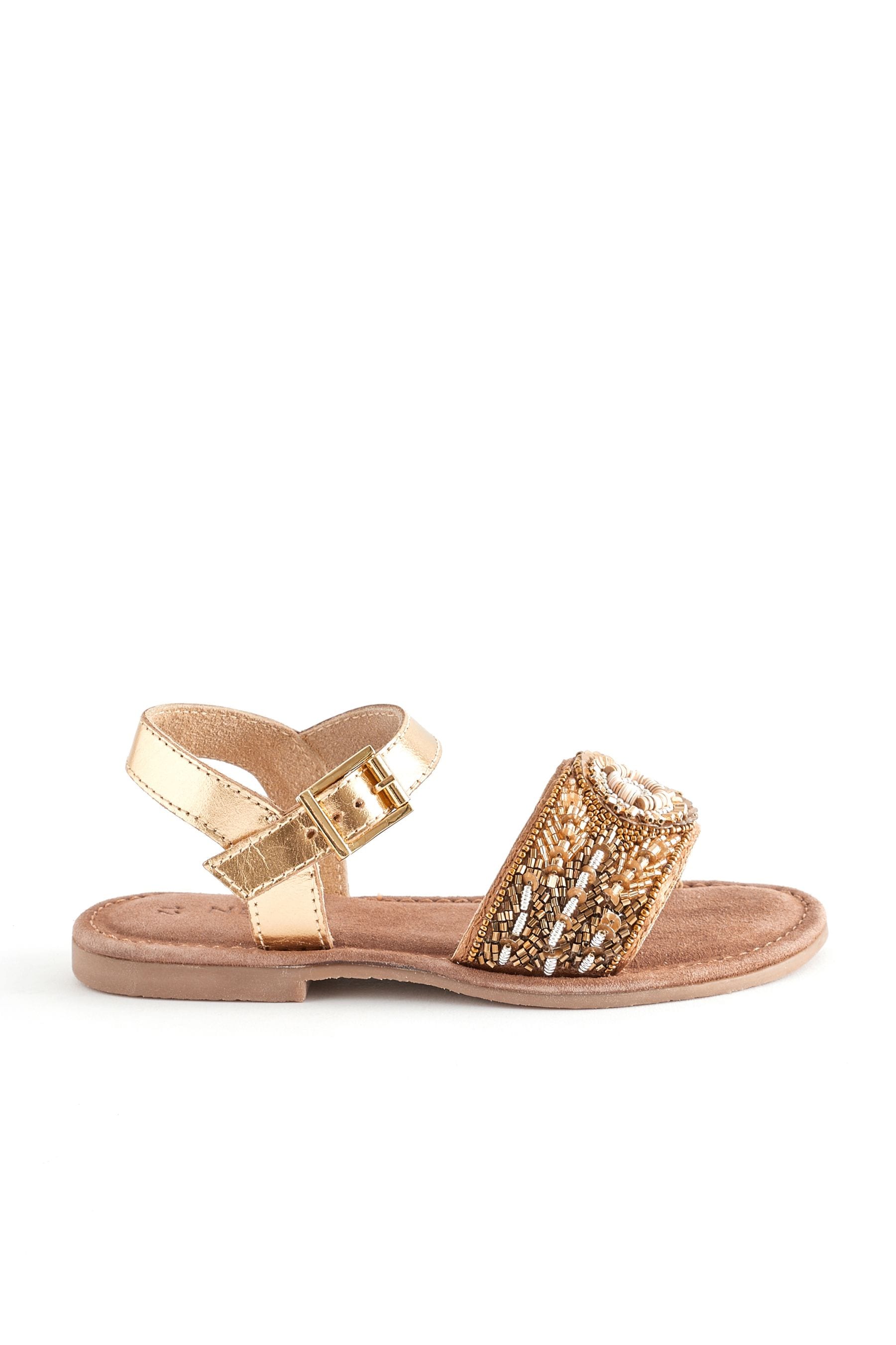 Gold Beaded Leather Occasion Sandals