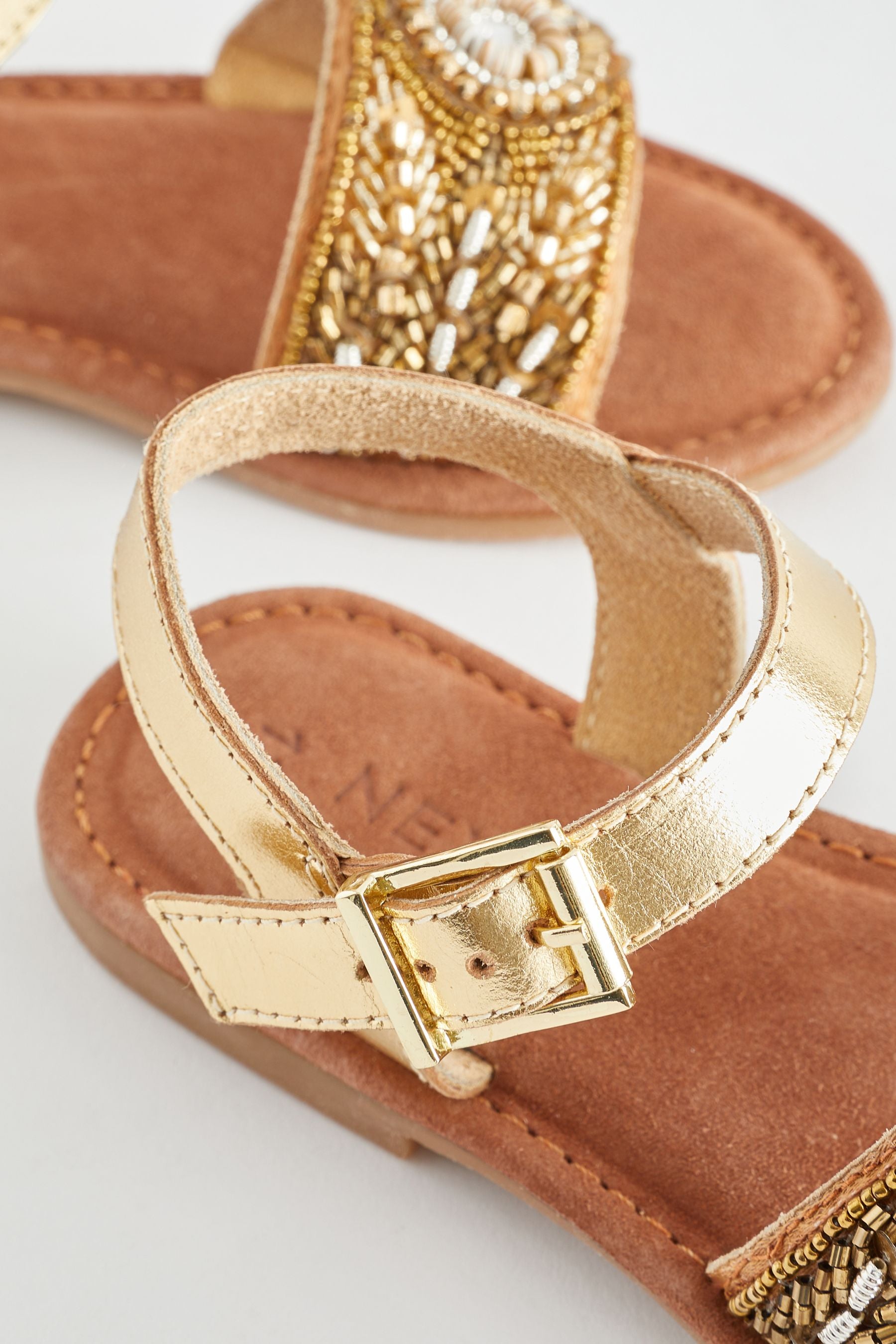 Gold Beaded Leather Occasion Sandals