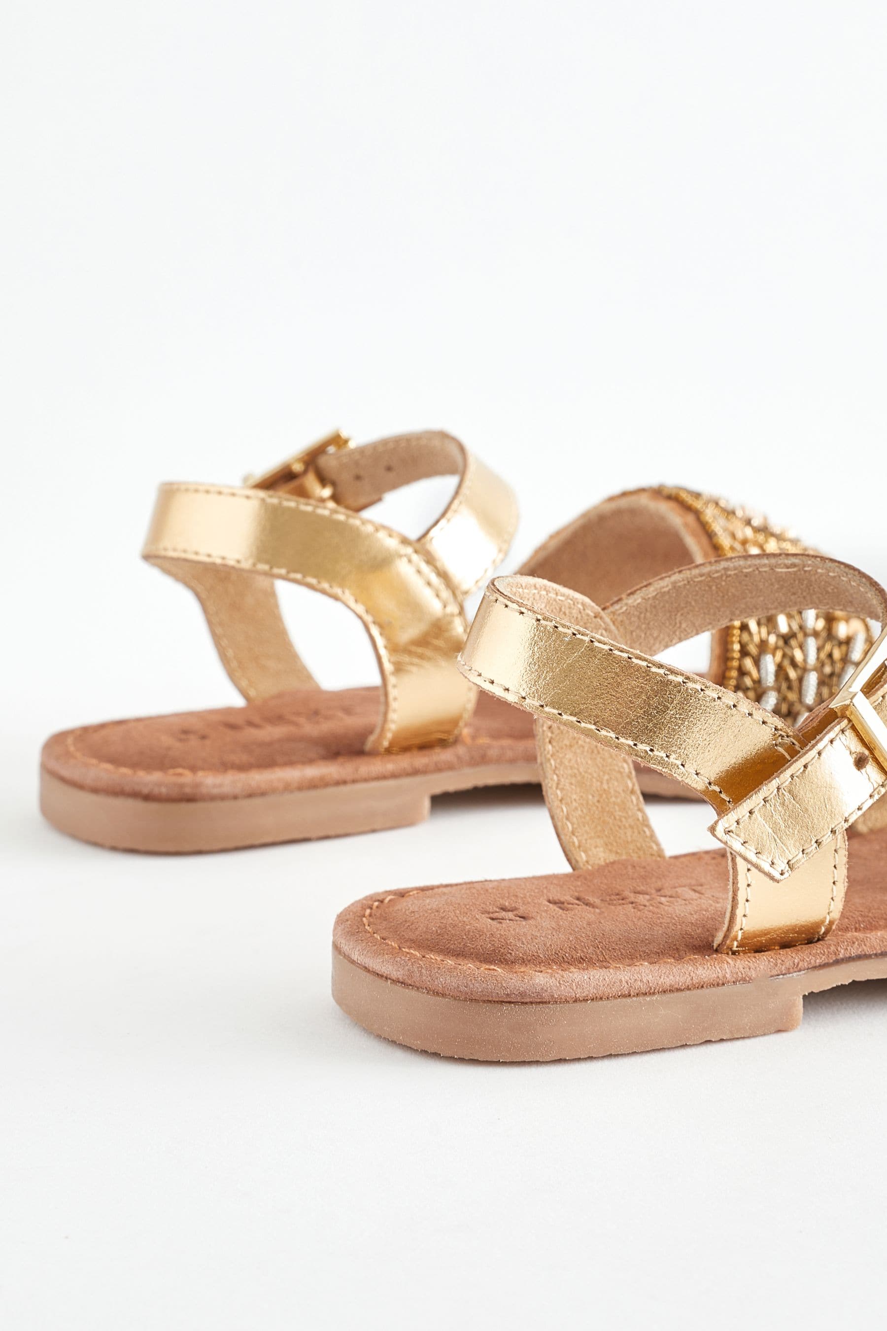 Gold Beaded Leather Occasion Sandals